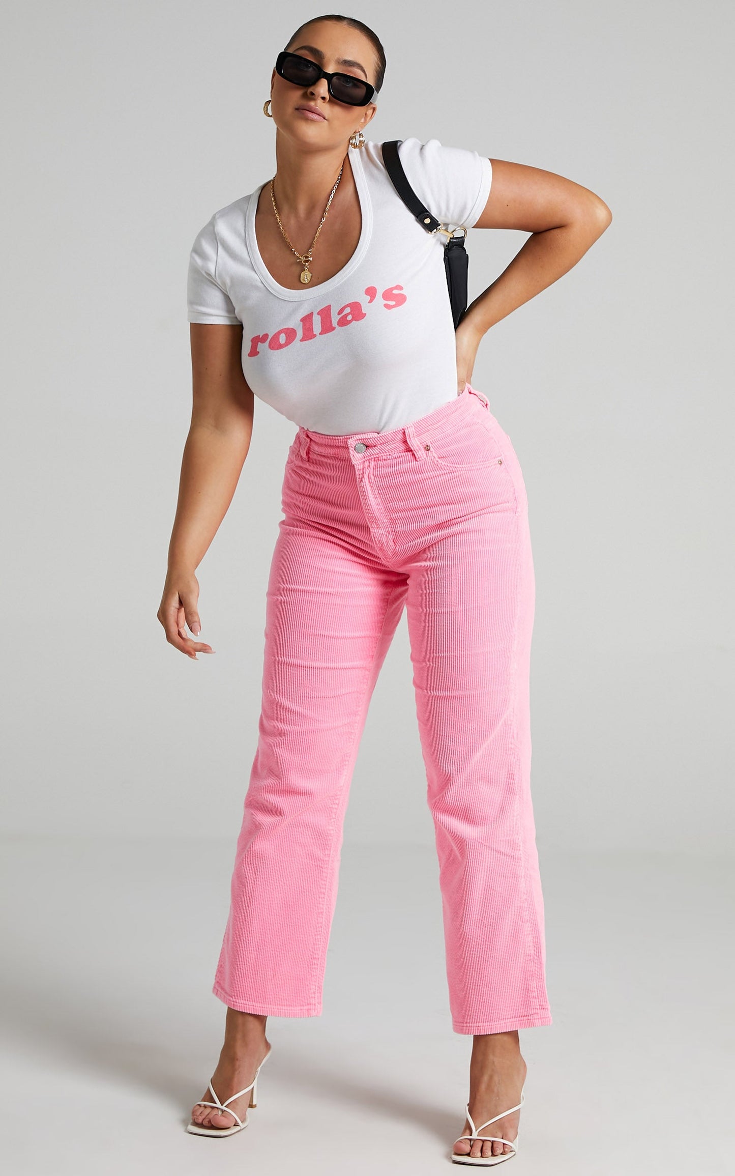 Rolla's - Disco Rib Logo Tee in Pink Cordial