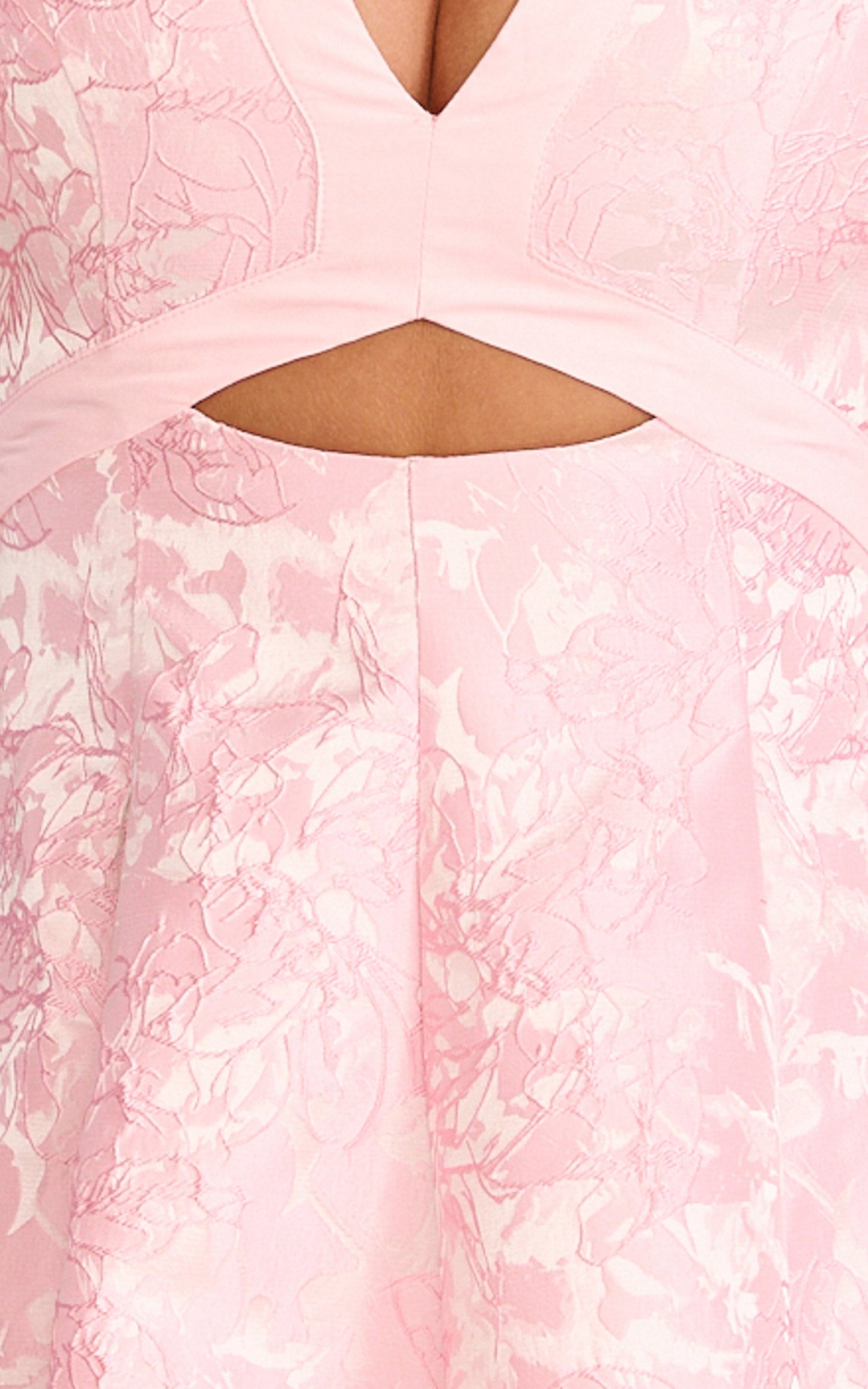 Rosalie Mini Dress - Floral Jacquard V Neck Fit and Flare Dress in Pink