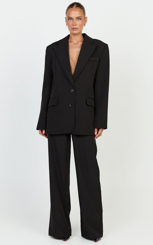 Rosalie Pants - High Waist Tailored Straight Leg Pants in Black