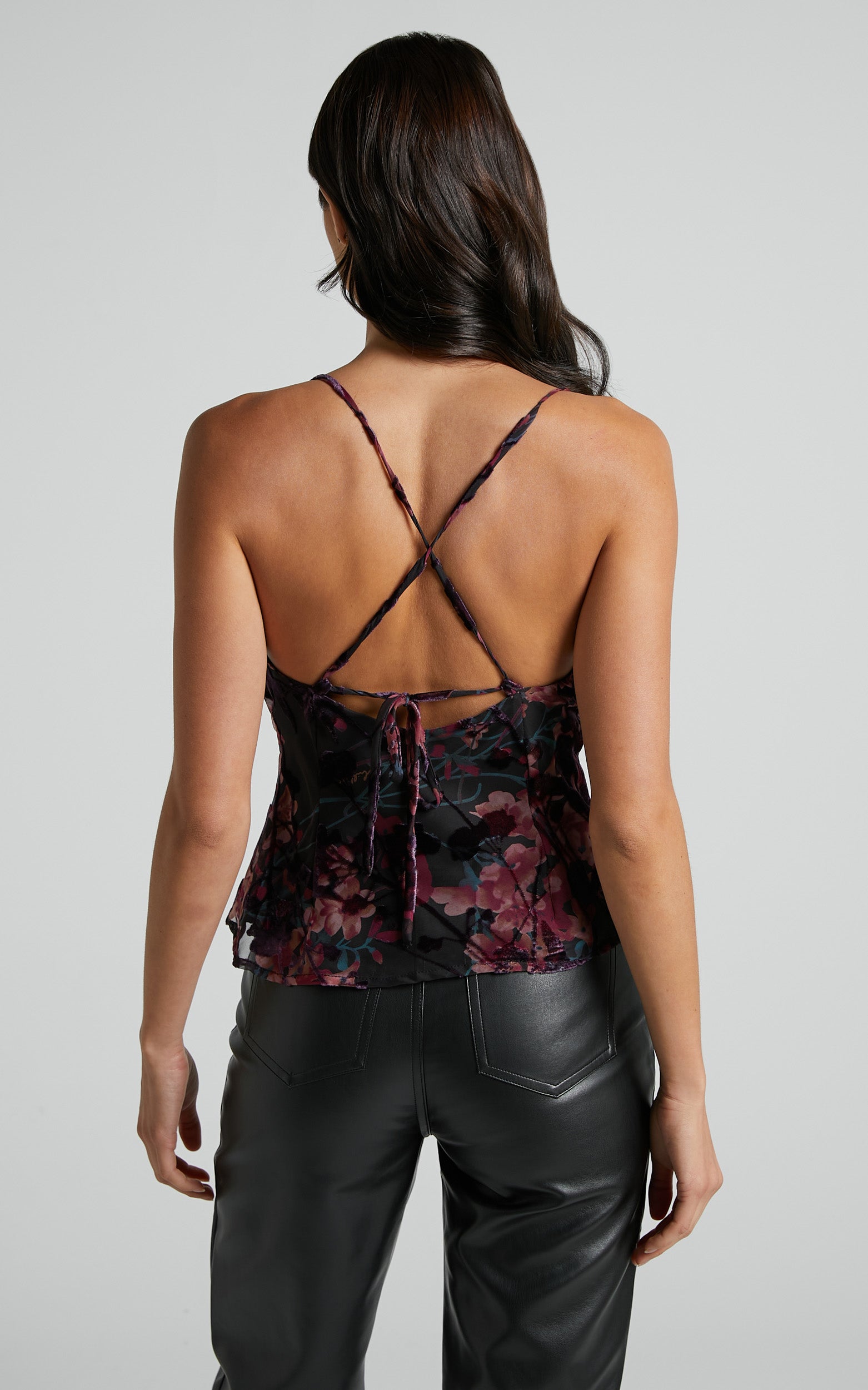Rosalie Top - Cowl Neck Cami Top in Burn Out Floral