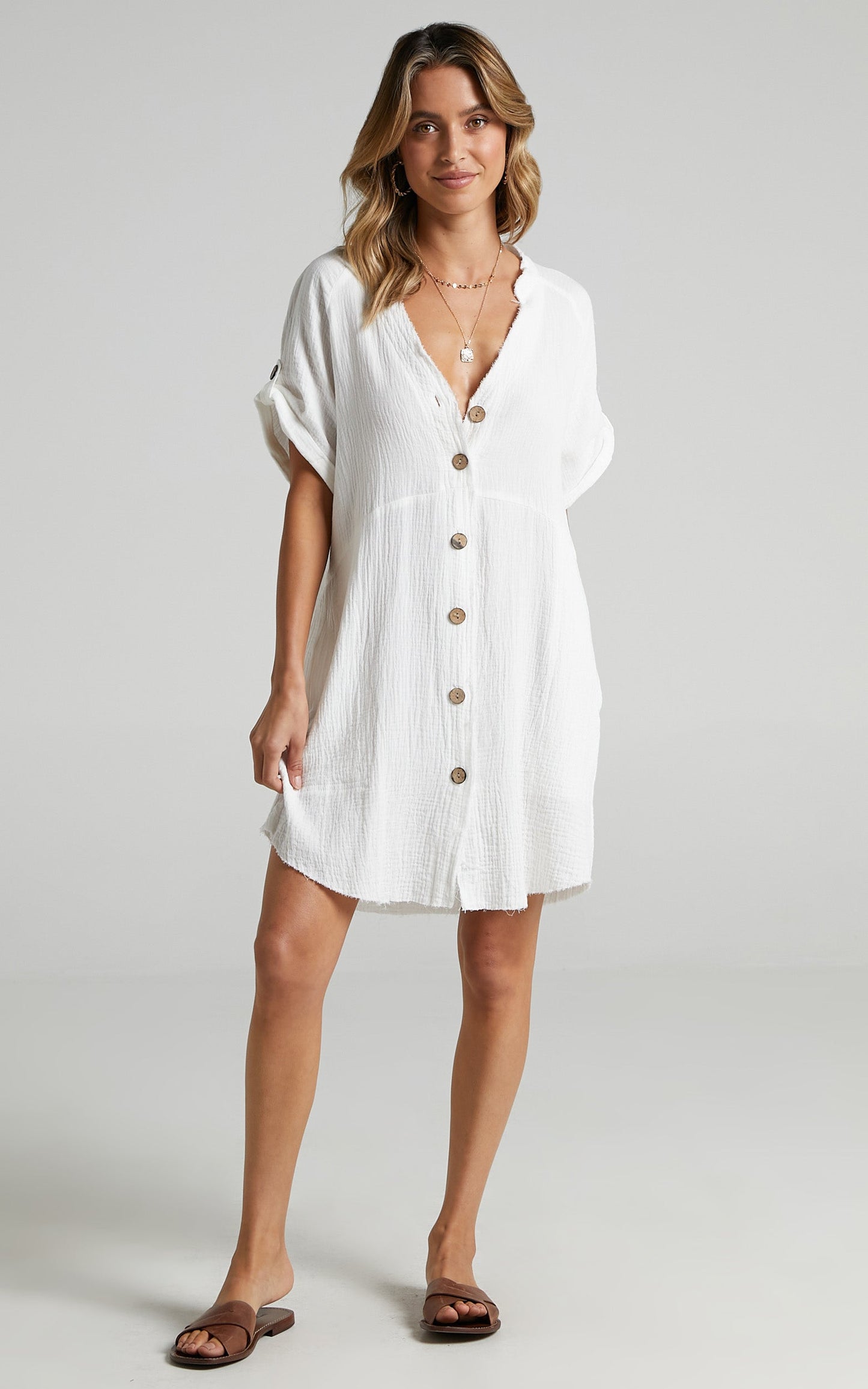 Rosalind Button Through Dress in White