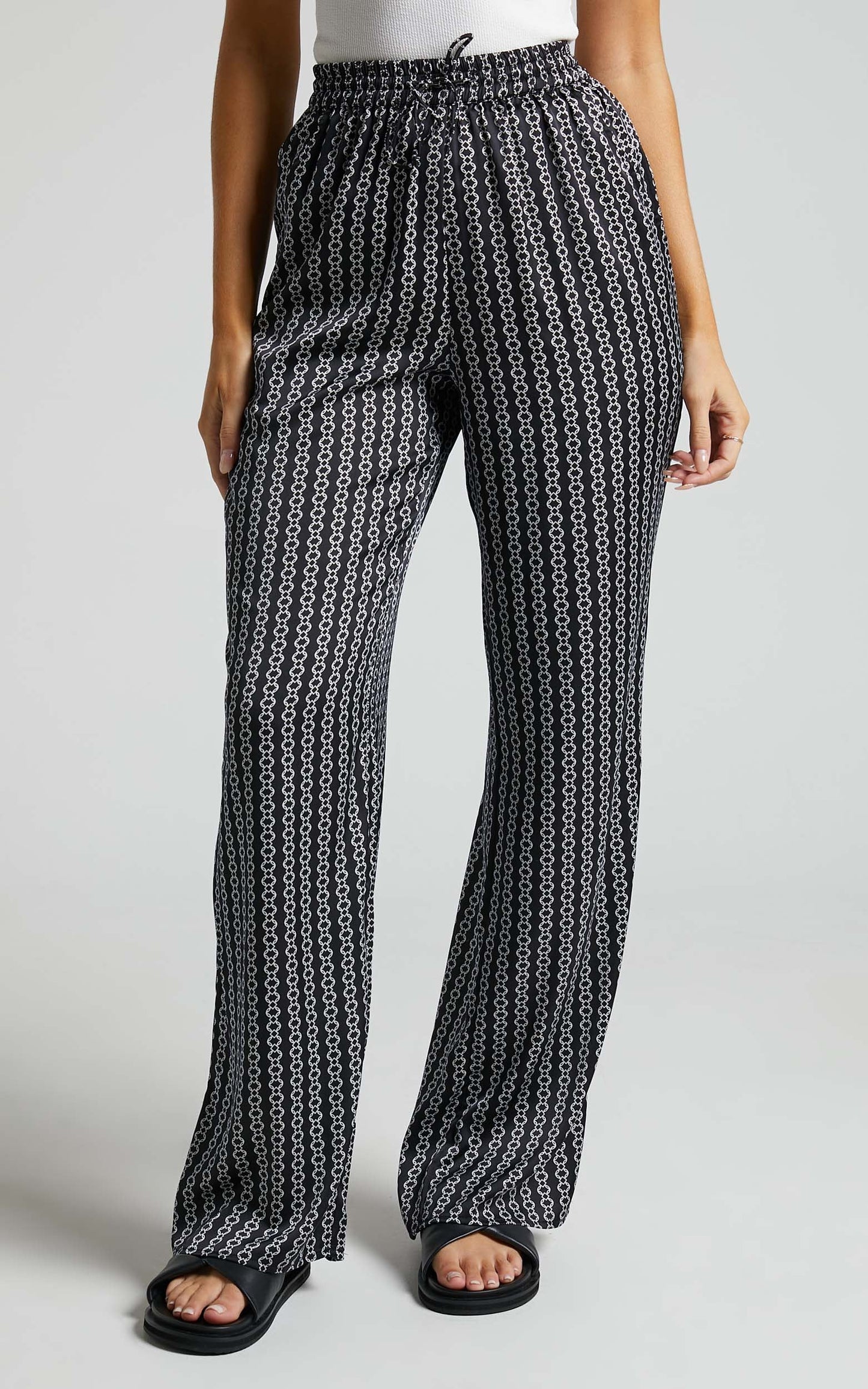 Rosetti Pants - Mid Waisted Elastic Waist Relaxed Pants in Black Chain