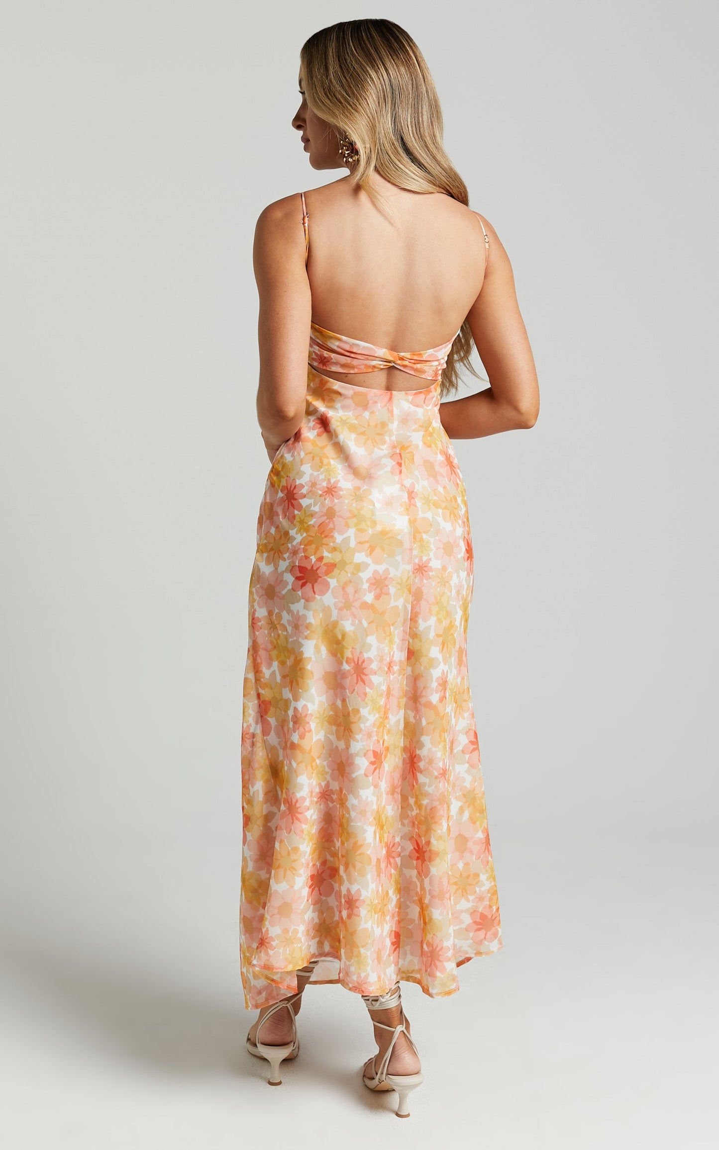 Rosiemar Midi Dress - Cut Out Front Sleeveless Dress in Lemon Floral