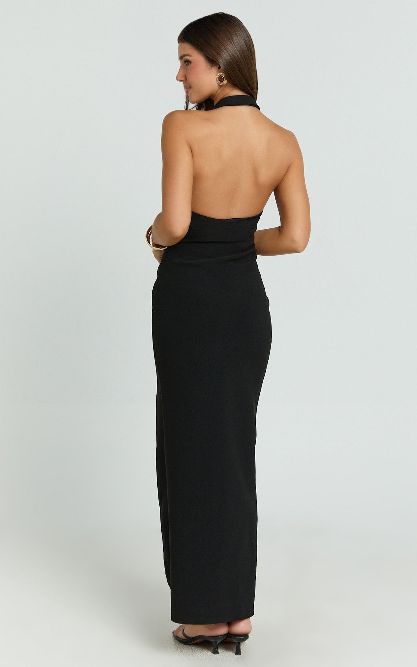 Ruby Maxi Dress - Halter Scoop Neck Low Back Bodycon Dress in Black