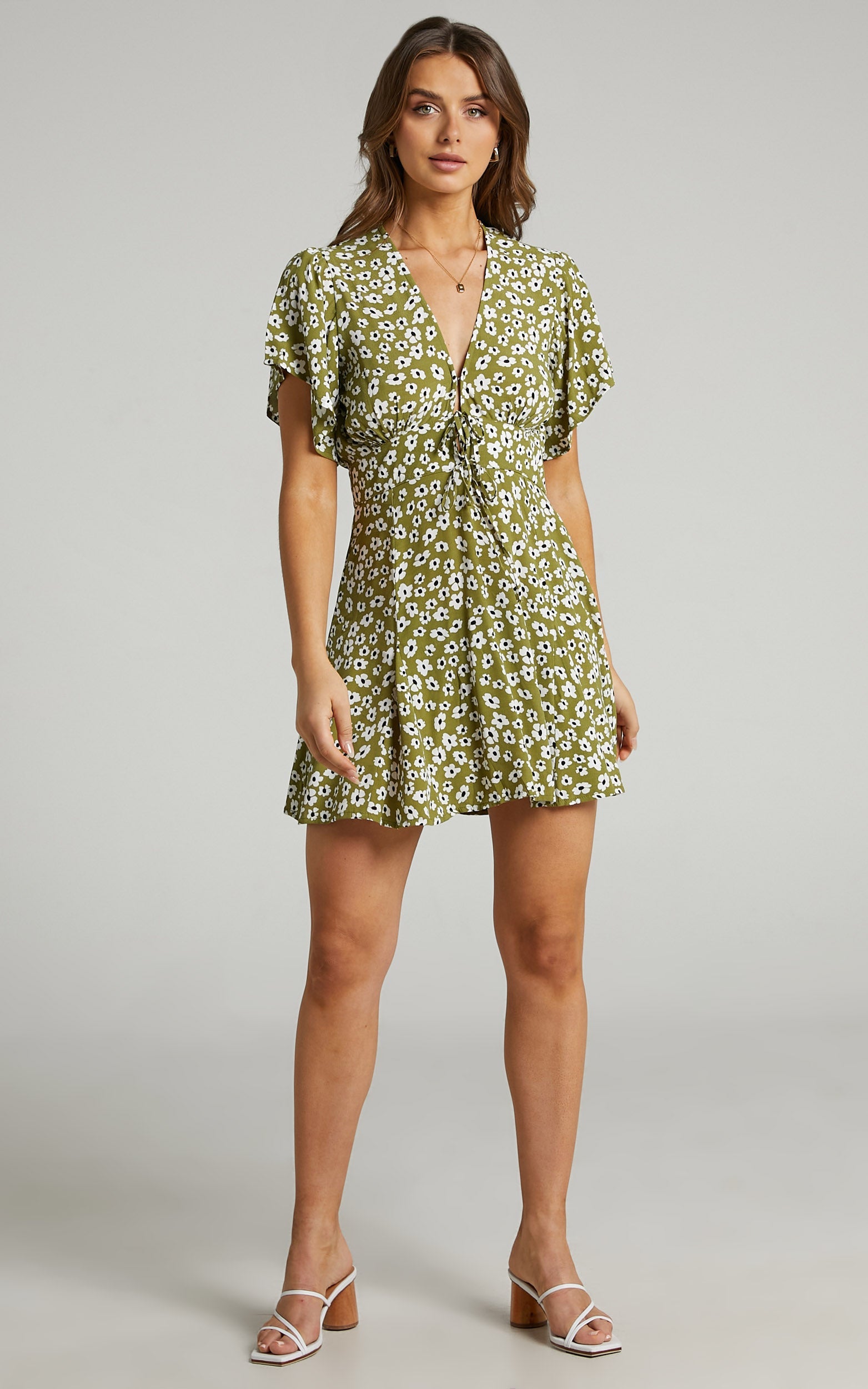 Rue Stiic - Leslie Mini Dress in Cosmos Flora Cedar Green