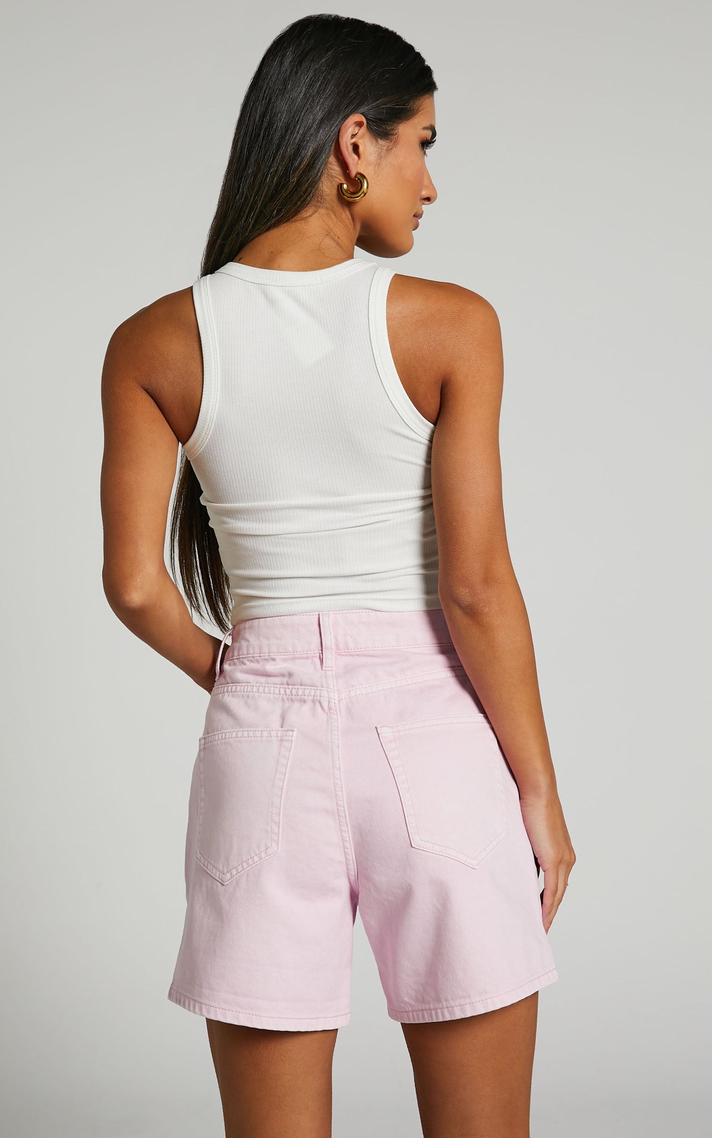 Ruffy Denim Shorts - Cotton Mom Fit Shorts in Pink
