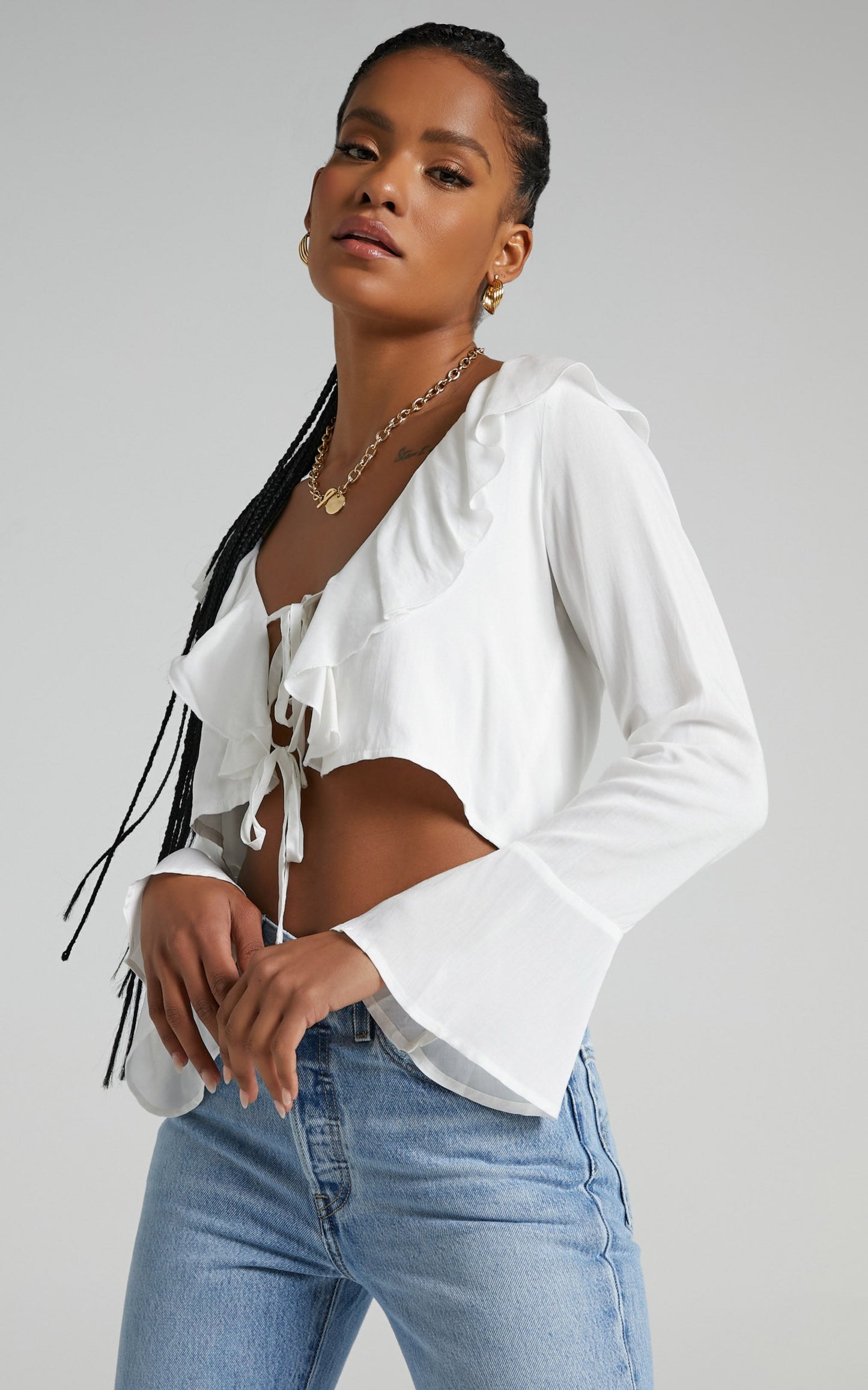 Rumina Top - Long Sleeve Top in White