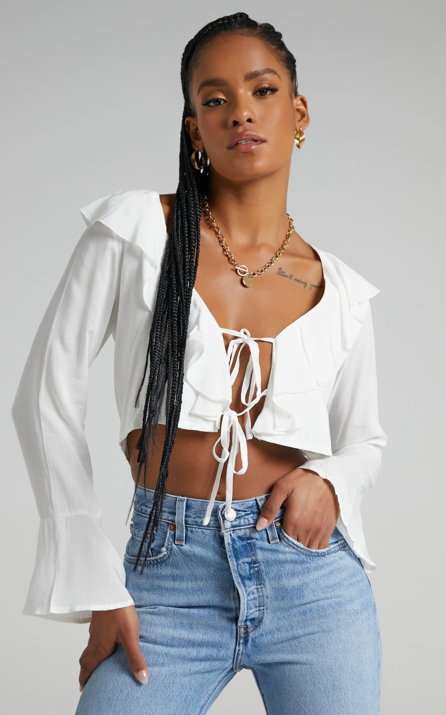 Rumina Top - Long Sleeve Top in White