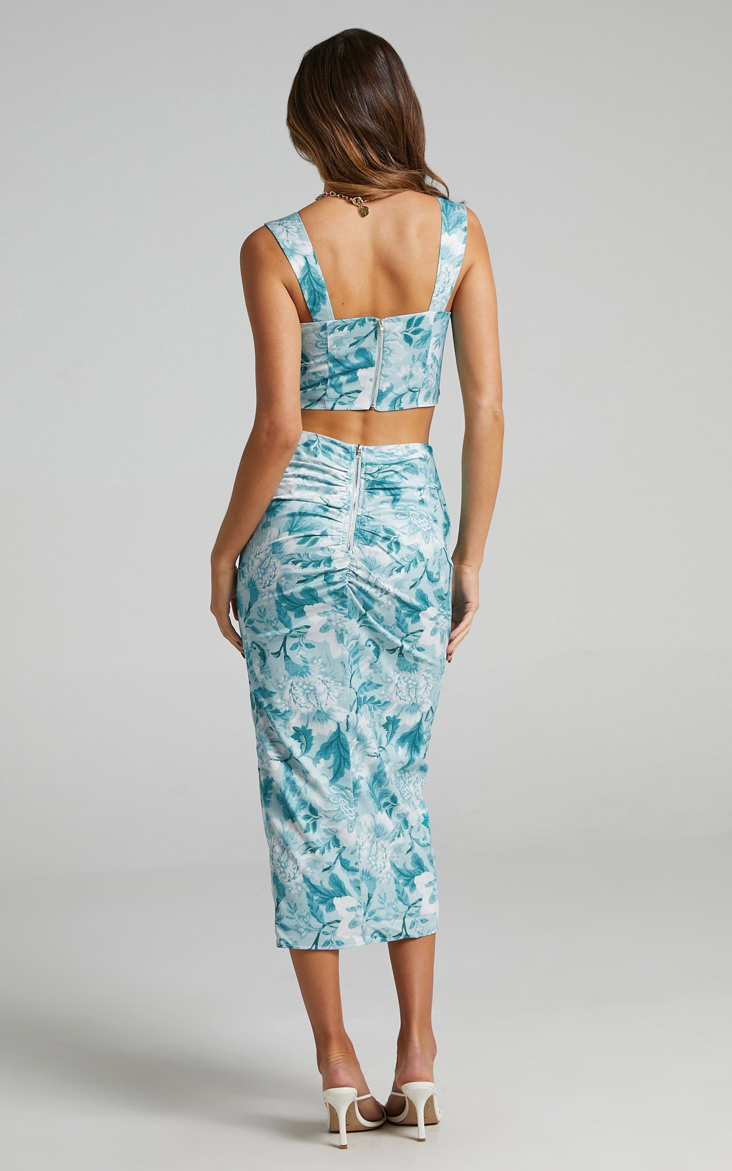 Runaway The Label - Calantha Midi Skirt in Aqua Floral