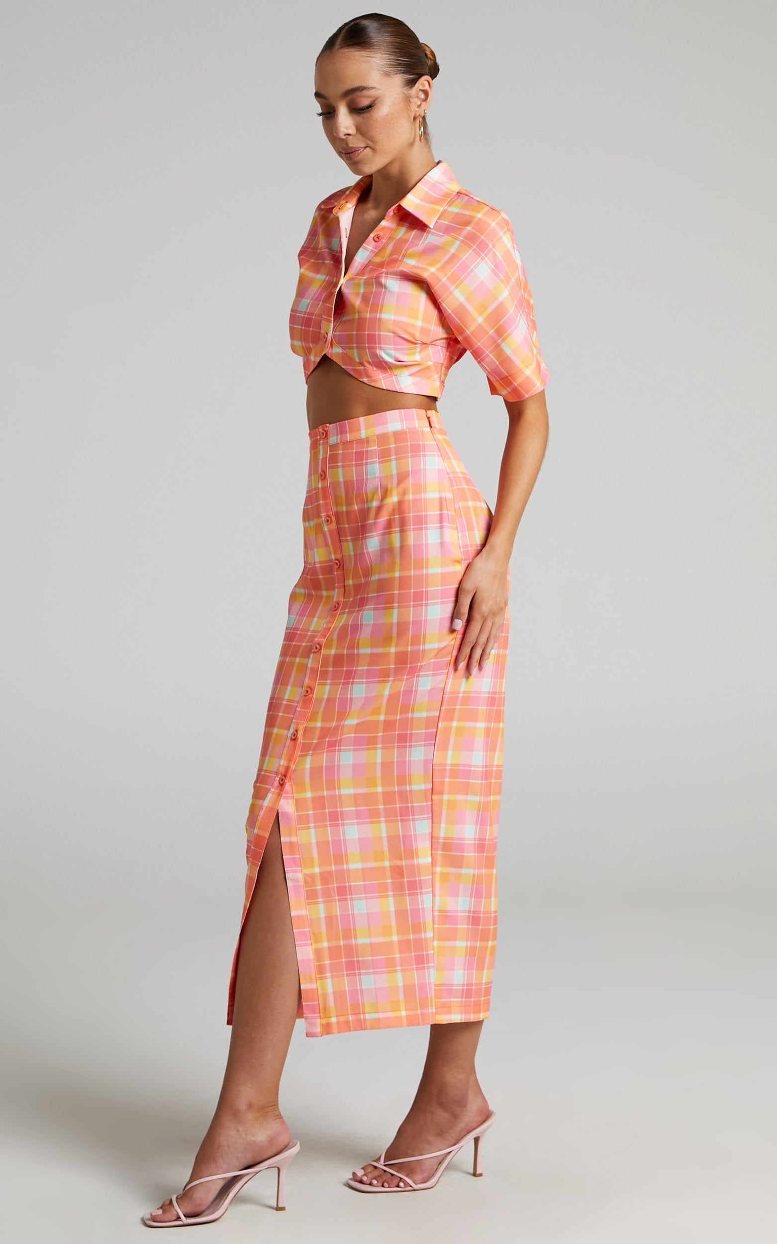 Runaway The Label - Avena Midi Skirt in Orange Check