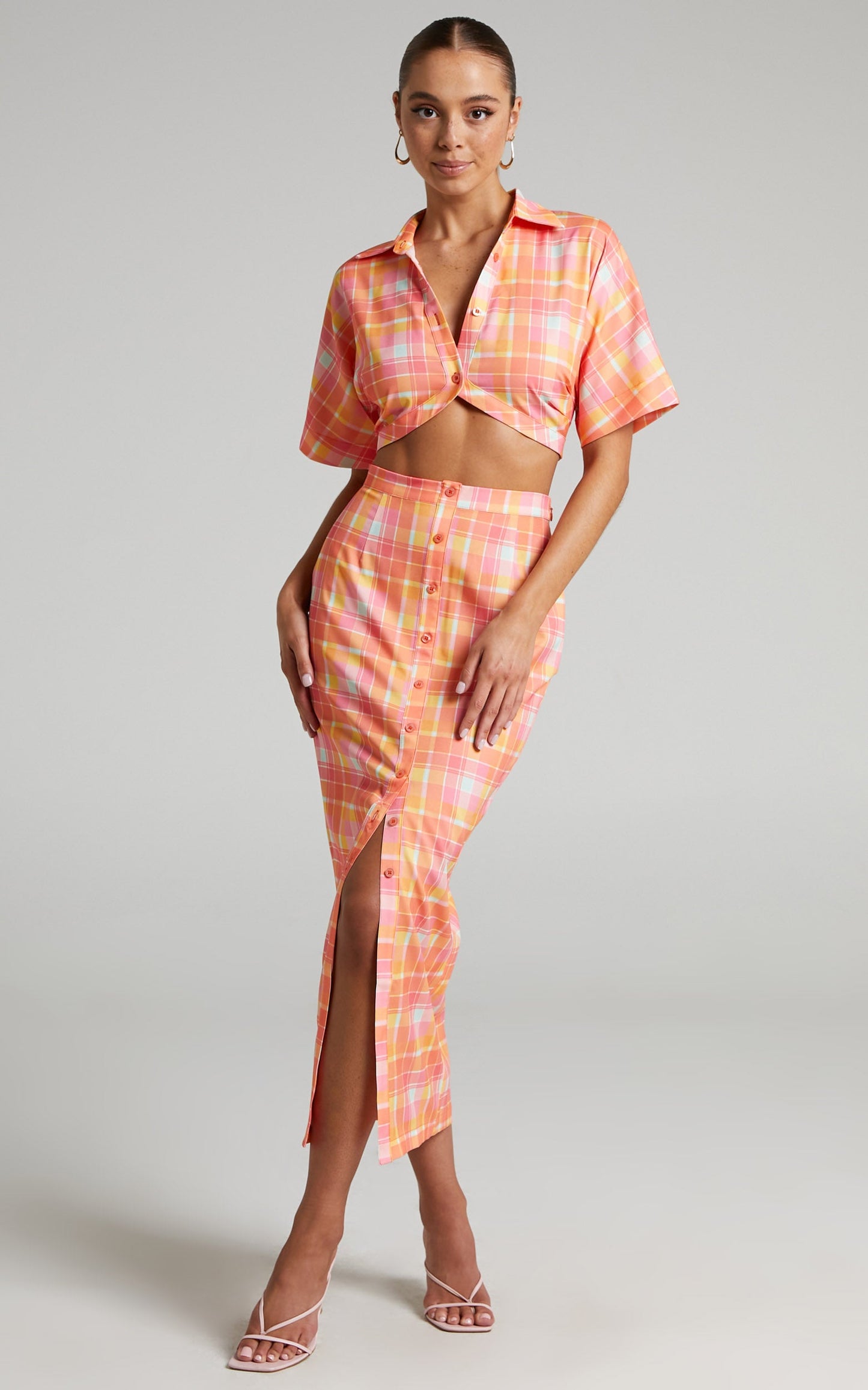 Runaway The Label - Avena Midi Skirt in Orange Check