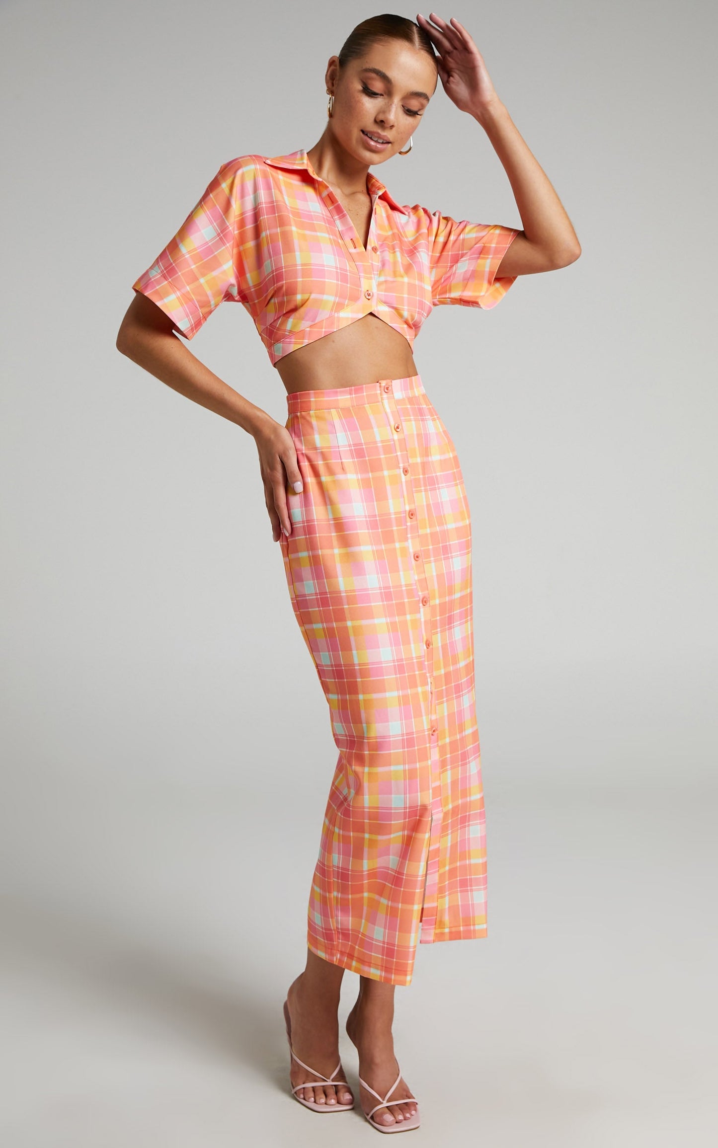 Runaway The Label - Avena Midi Skirt in Orange Check