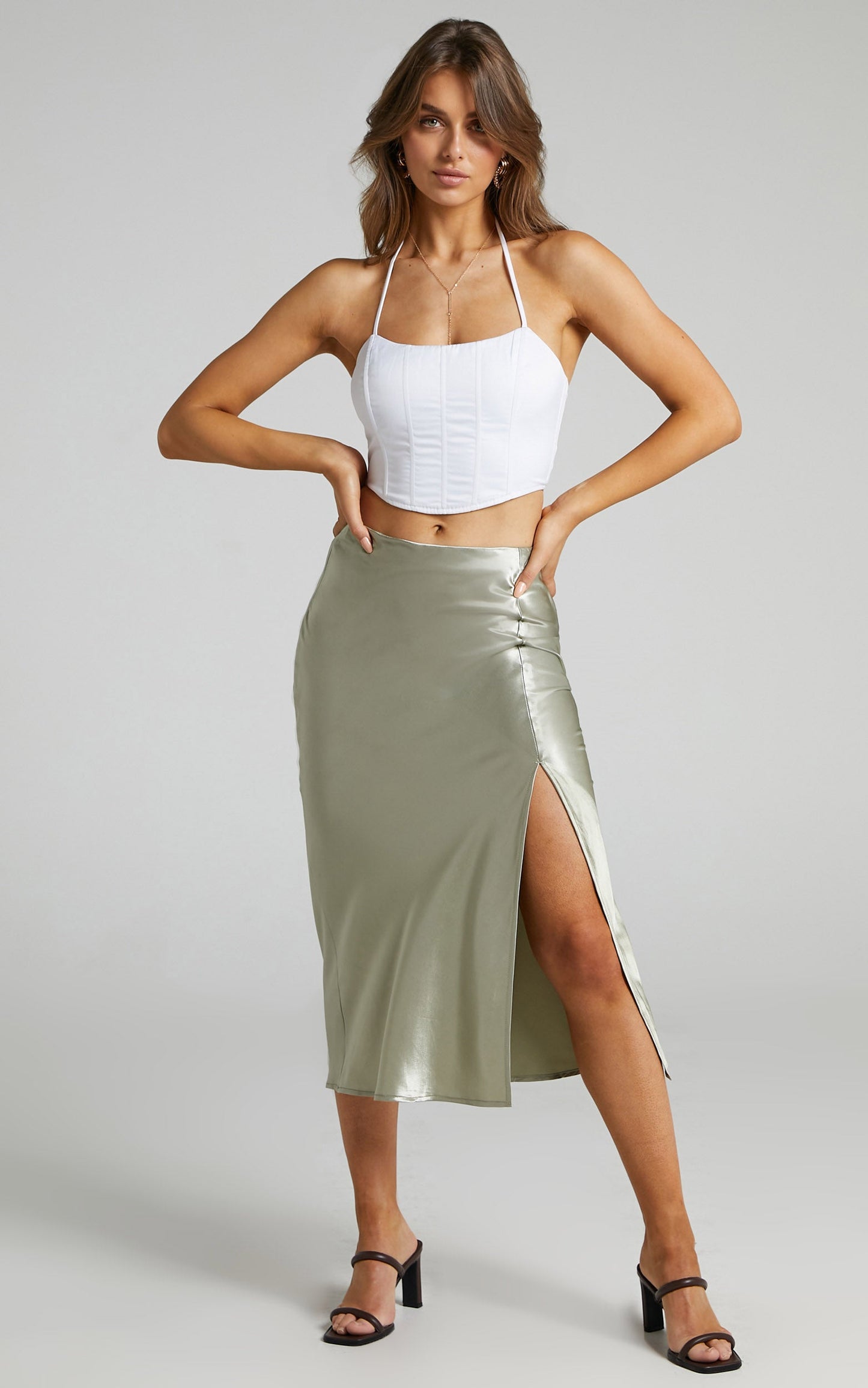 Runaway The Label - Carmen Slip Skirt in Sage