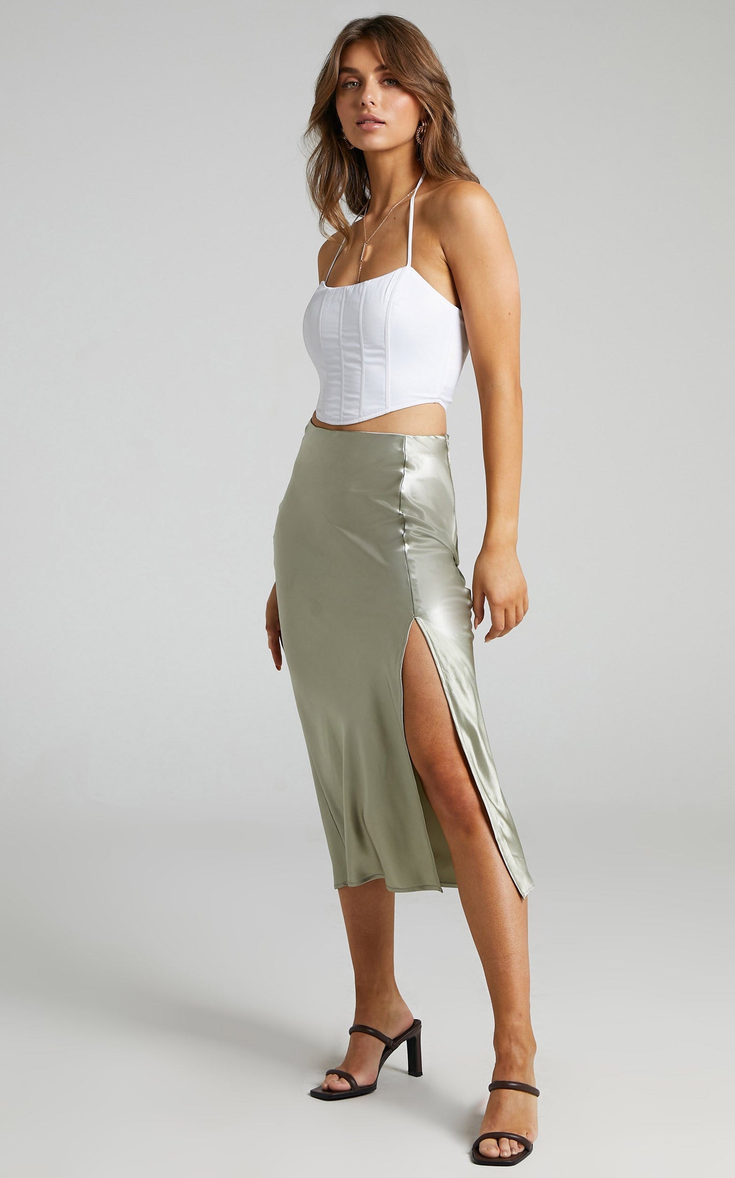 Runaway The Label - Carmen Slip Skirt in Sage
