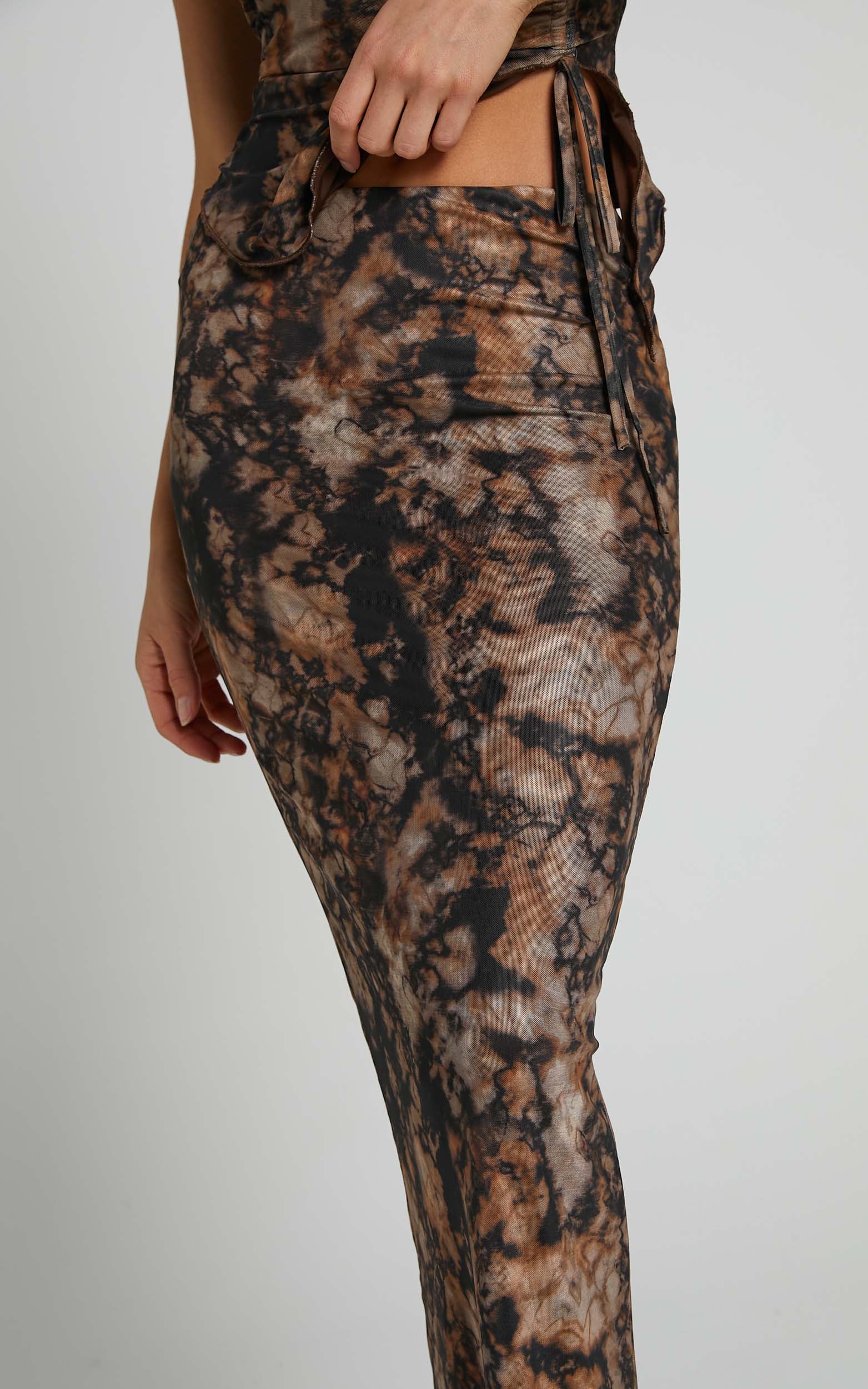 Runaway The Label - Inaya Low Rise Midi Skirt in Stone Print
