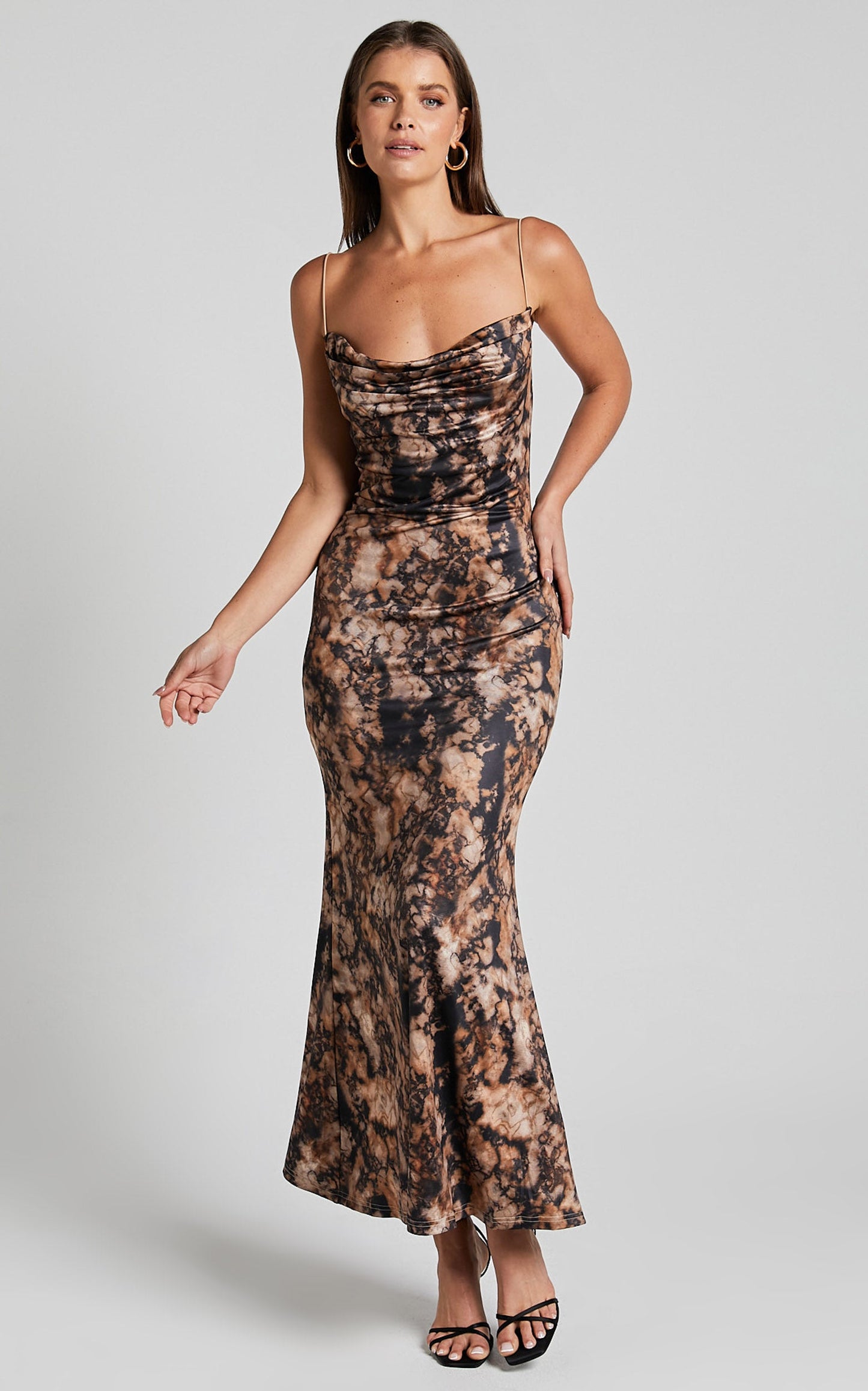 Runaway The Label - Jordi Midi Dress in Stone Print