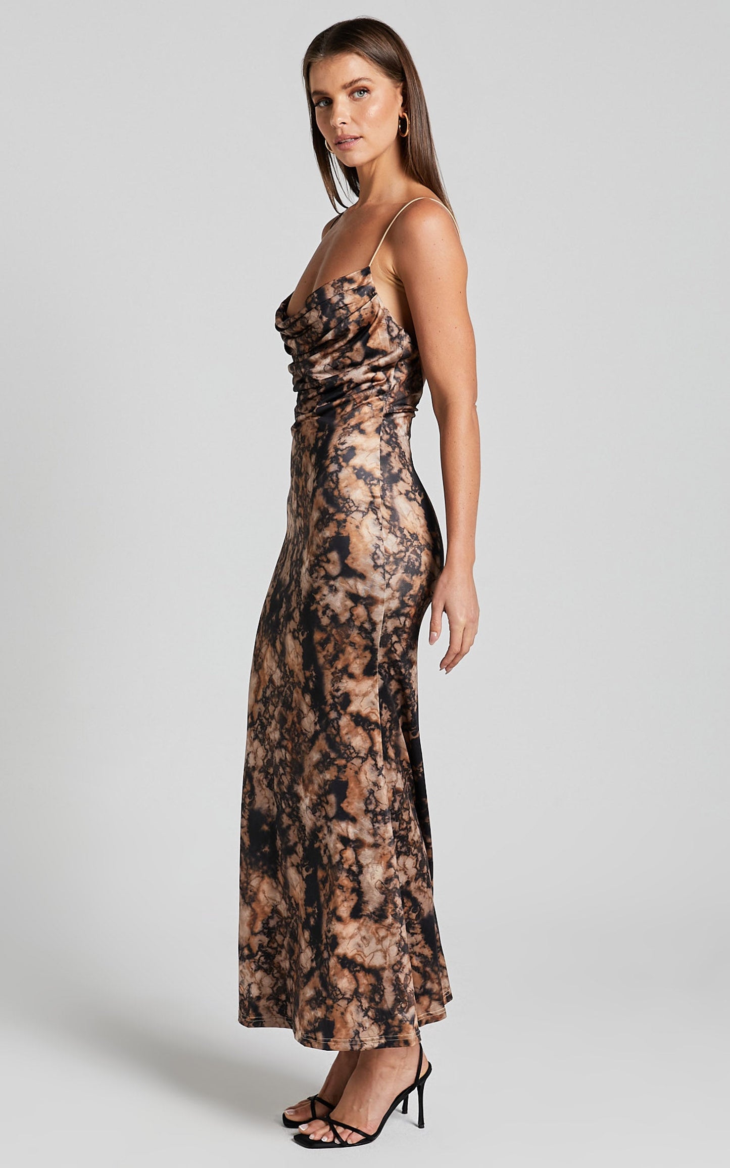 Runaway The Label - Jordi Midi Dress in Stone Print