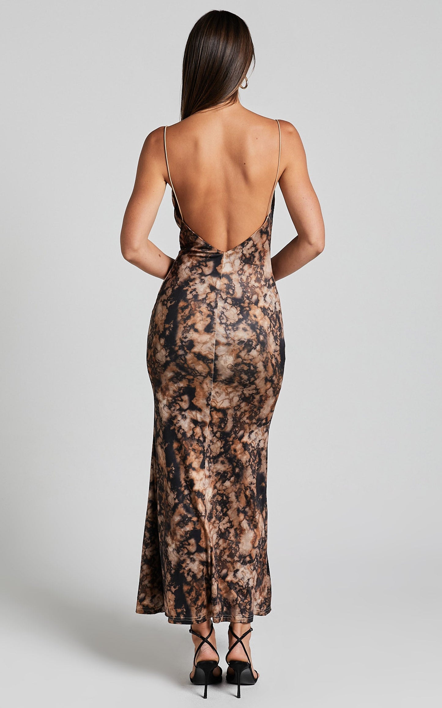 Runaway The Label - Jordi Midi Dress in Stone Print
