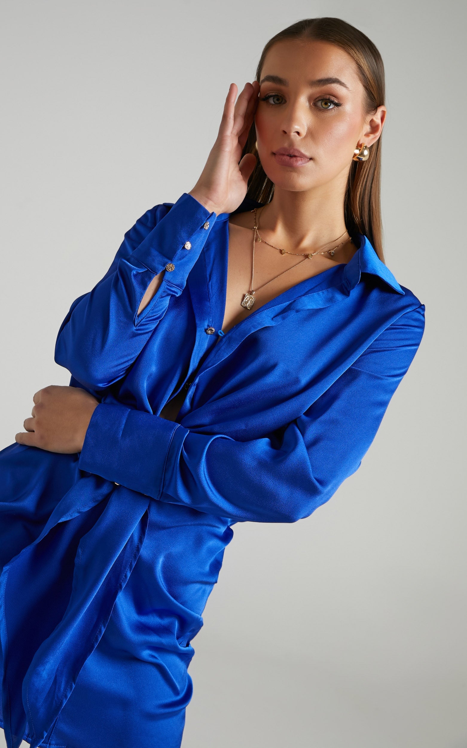 Runaway The Label - Ruby Shirt Dress in ROYAL Blue
