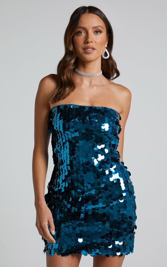Runaway The Label - Za Za Mini Dress in Ocean Sequin