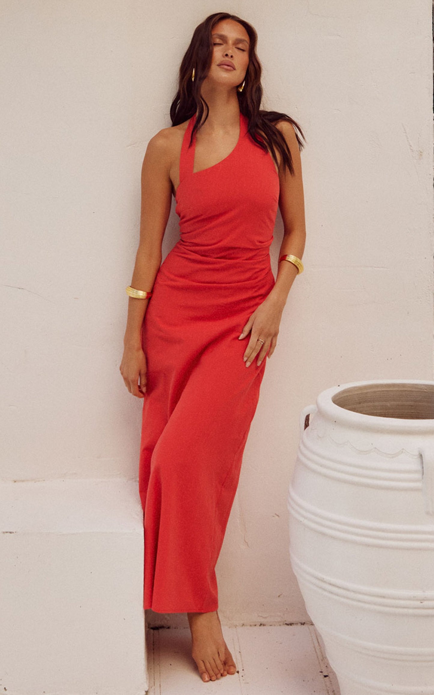 Runaway The Label - Saphira Long Midi Linen Blend Dress in JAFFA
