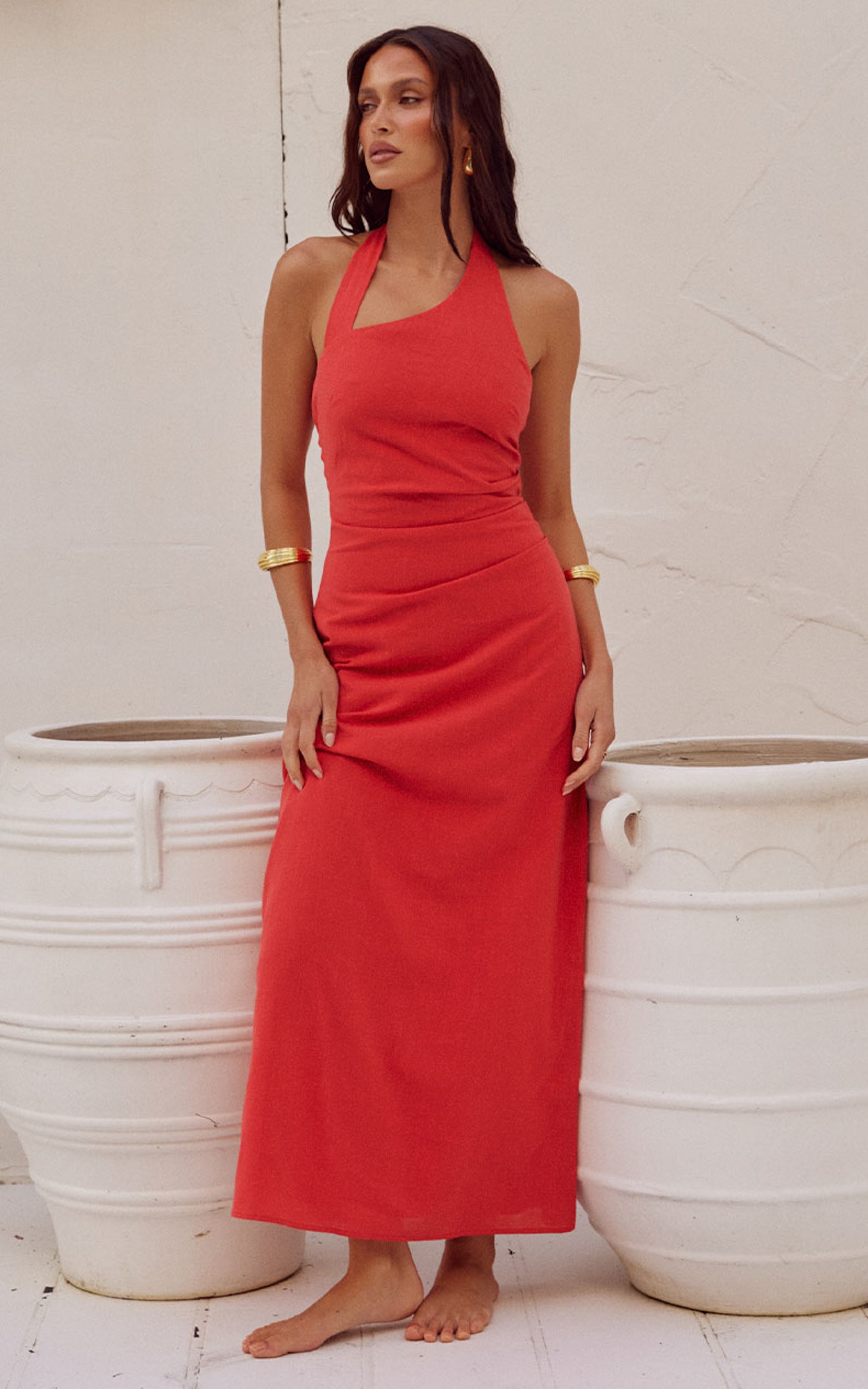Runaway The Label - Saphira Long Midi Linen Blend Dress in JAFFA