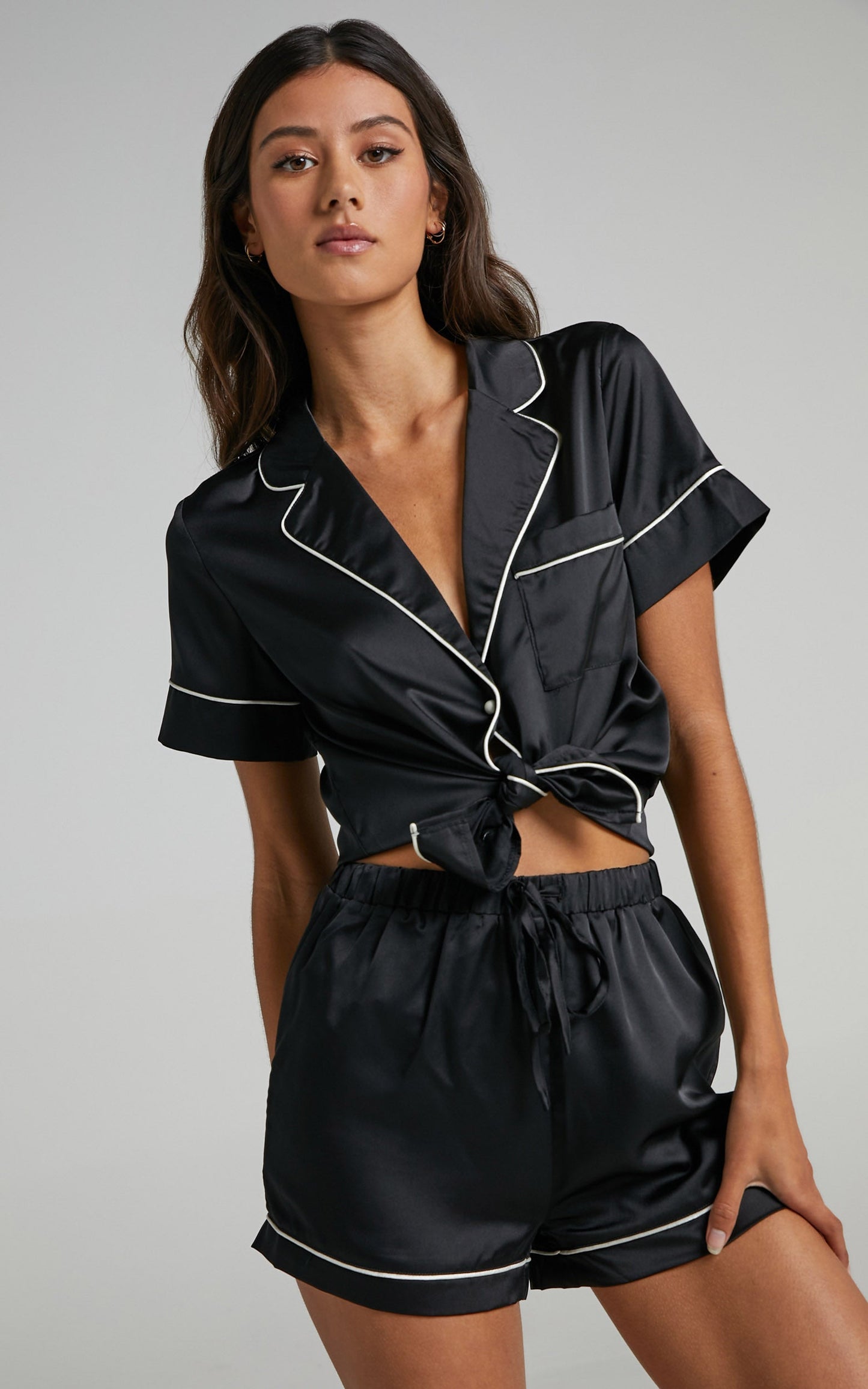 Sleep All Day Top in Black Satin