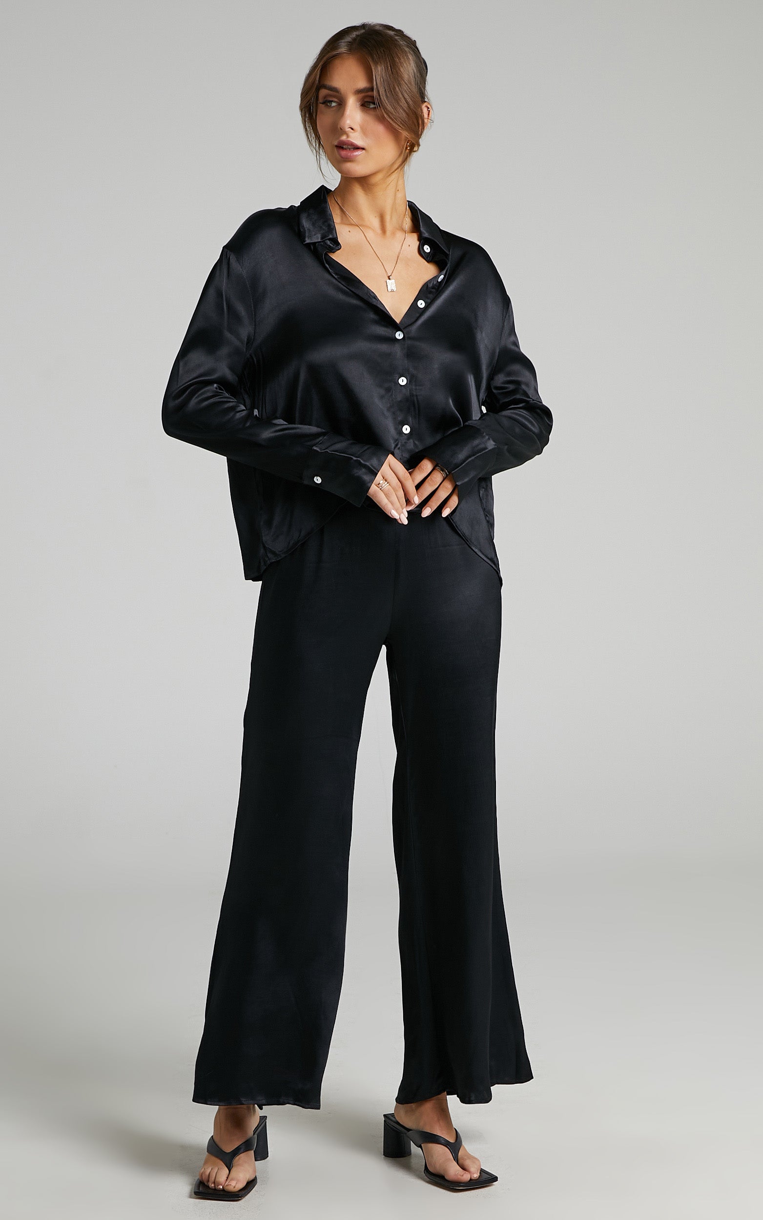 SNDYS - Rising Star Satin Shirt in Black