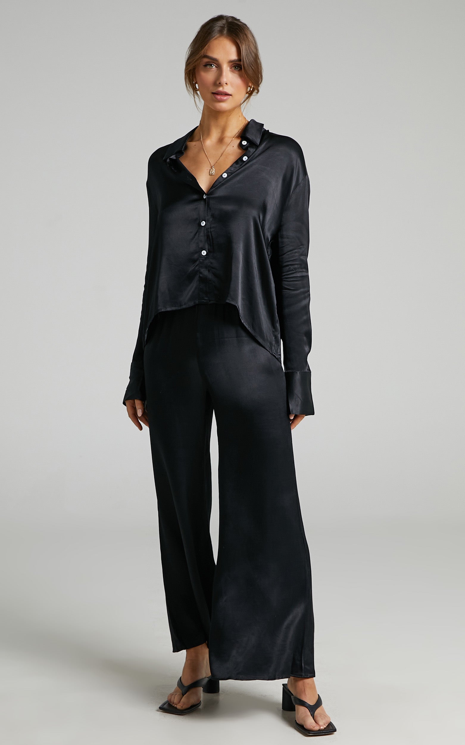 SNDYS - Rising Star Satin Shirt in Black
