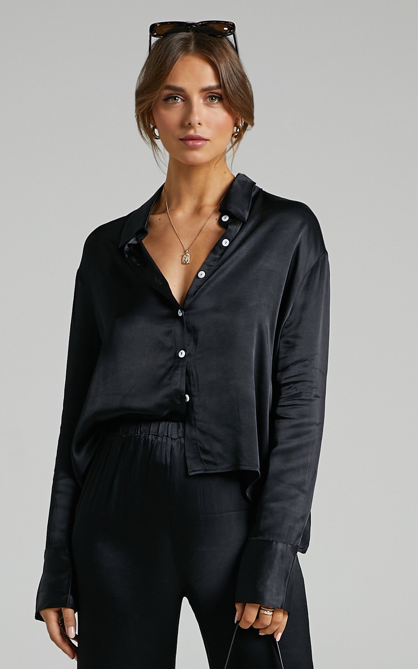 SNDYS - Rising Star Satin Shirt in Black