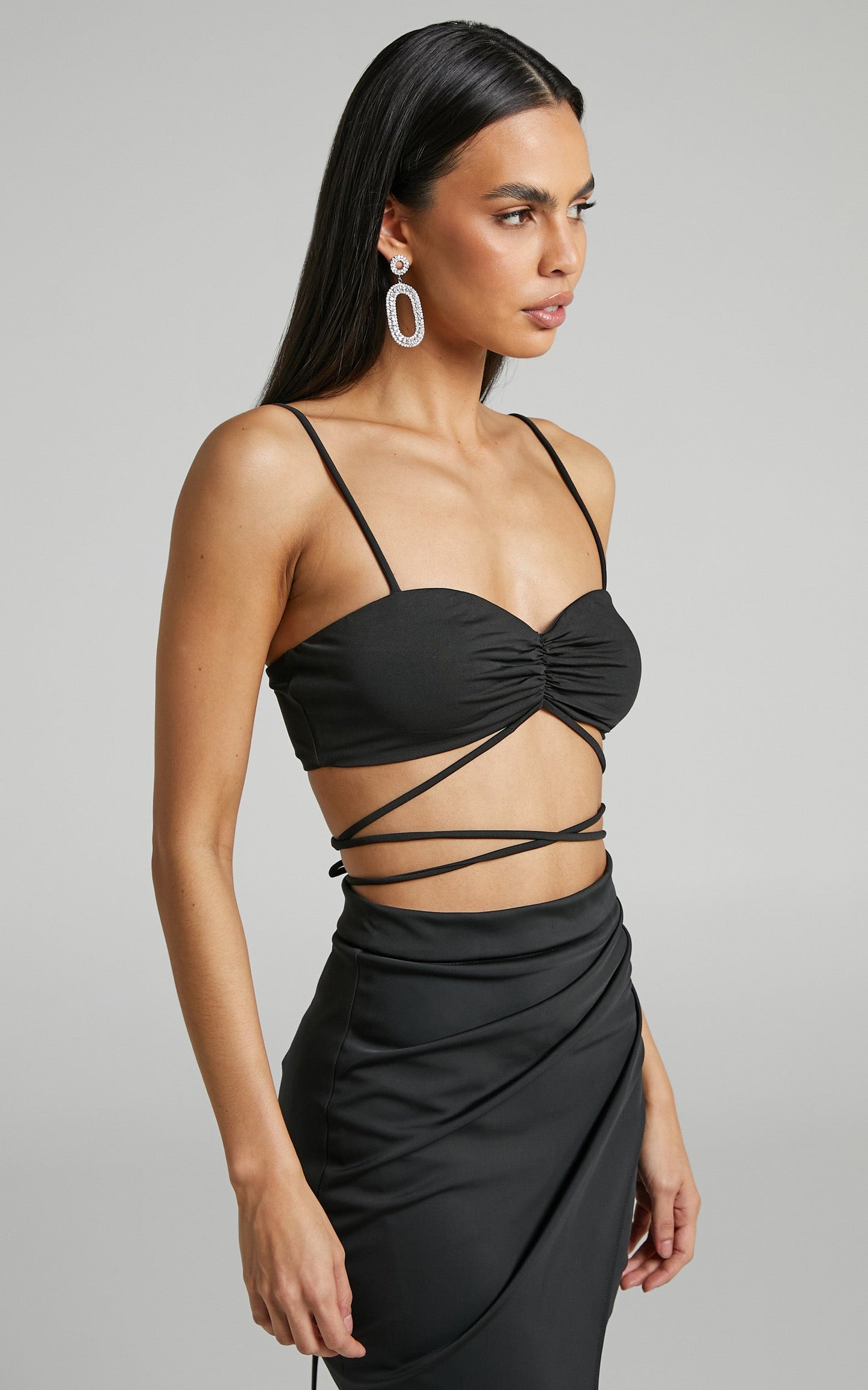 Soshiela Top - Ruched Tie Crop Top in Black