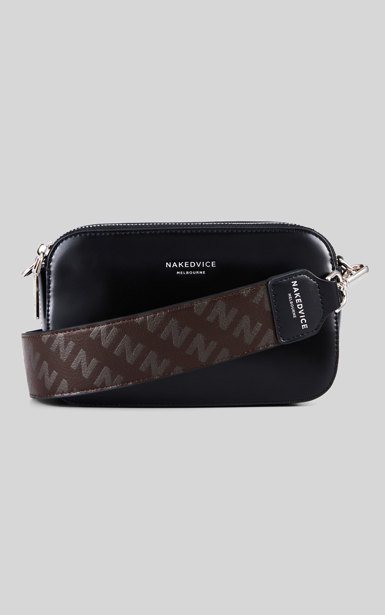 Nakedvice - The Met N Print Brown Strap Bag in Black/Brown