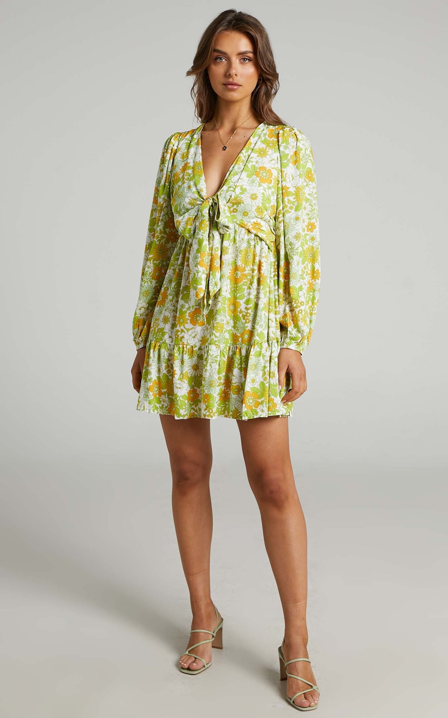 Sabella Mini Dress - Rayon Balloon Sleeve Dress in Harmony Floral