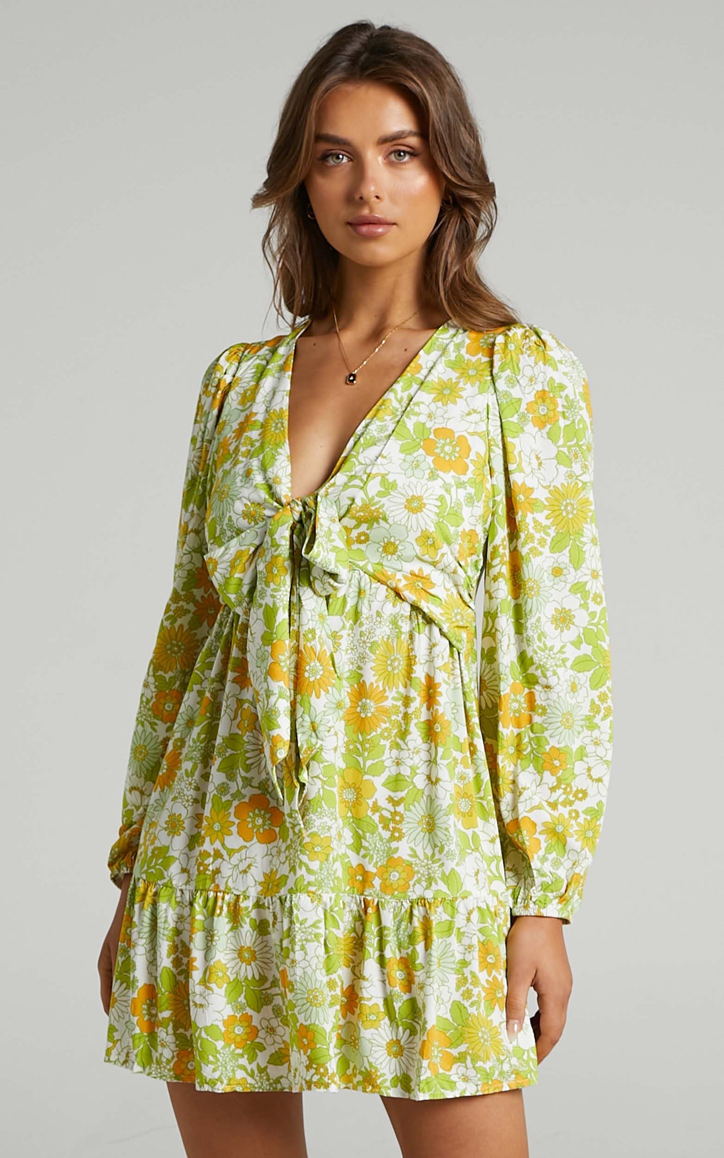 Sabella Mini Dress - Rayon Balloon Sleeve Dress in Harmony Floral