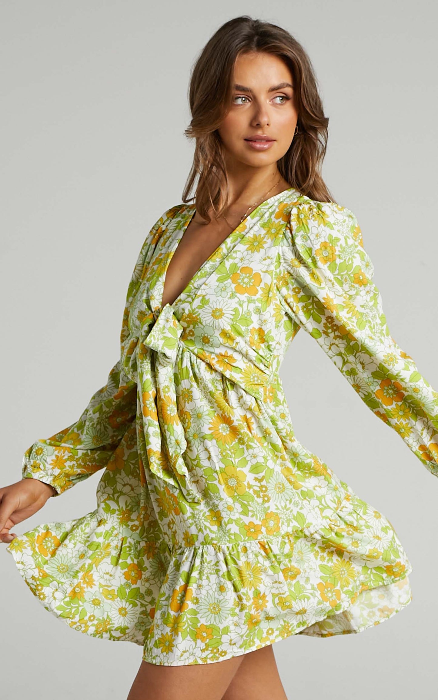 Sabella Mini Dress - Rayon Balloon Sleeve Dress in Harmony Floral