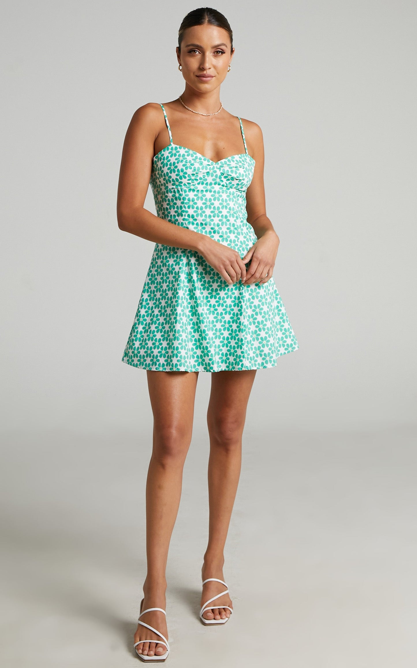 Sabine Mini Dress with Bust Cup Detailing in Green