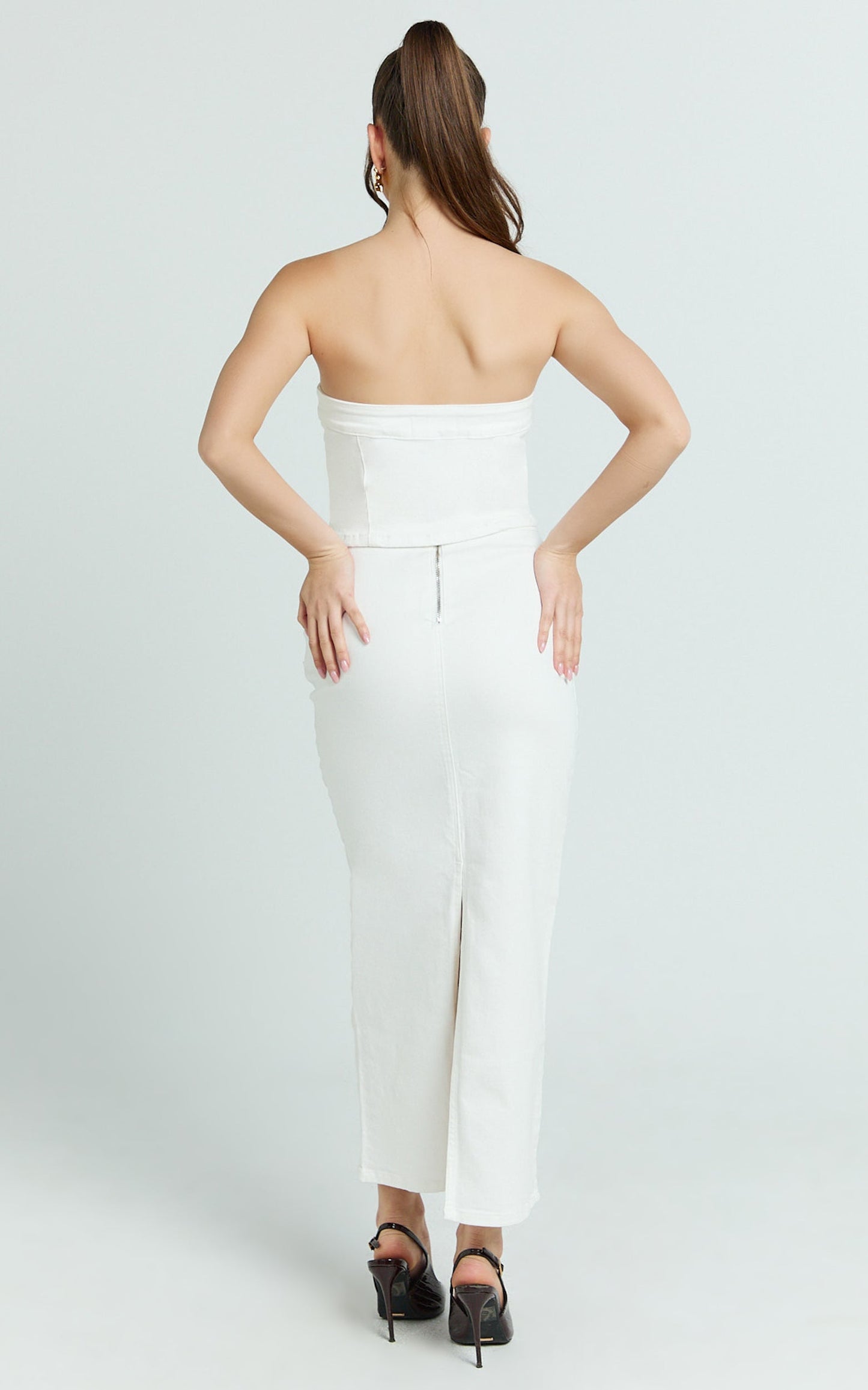 Sahara Maxi Skirt - Mid Waist Denim Maxi Skirt in Ecru