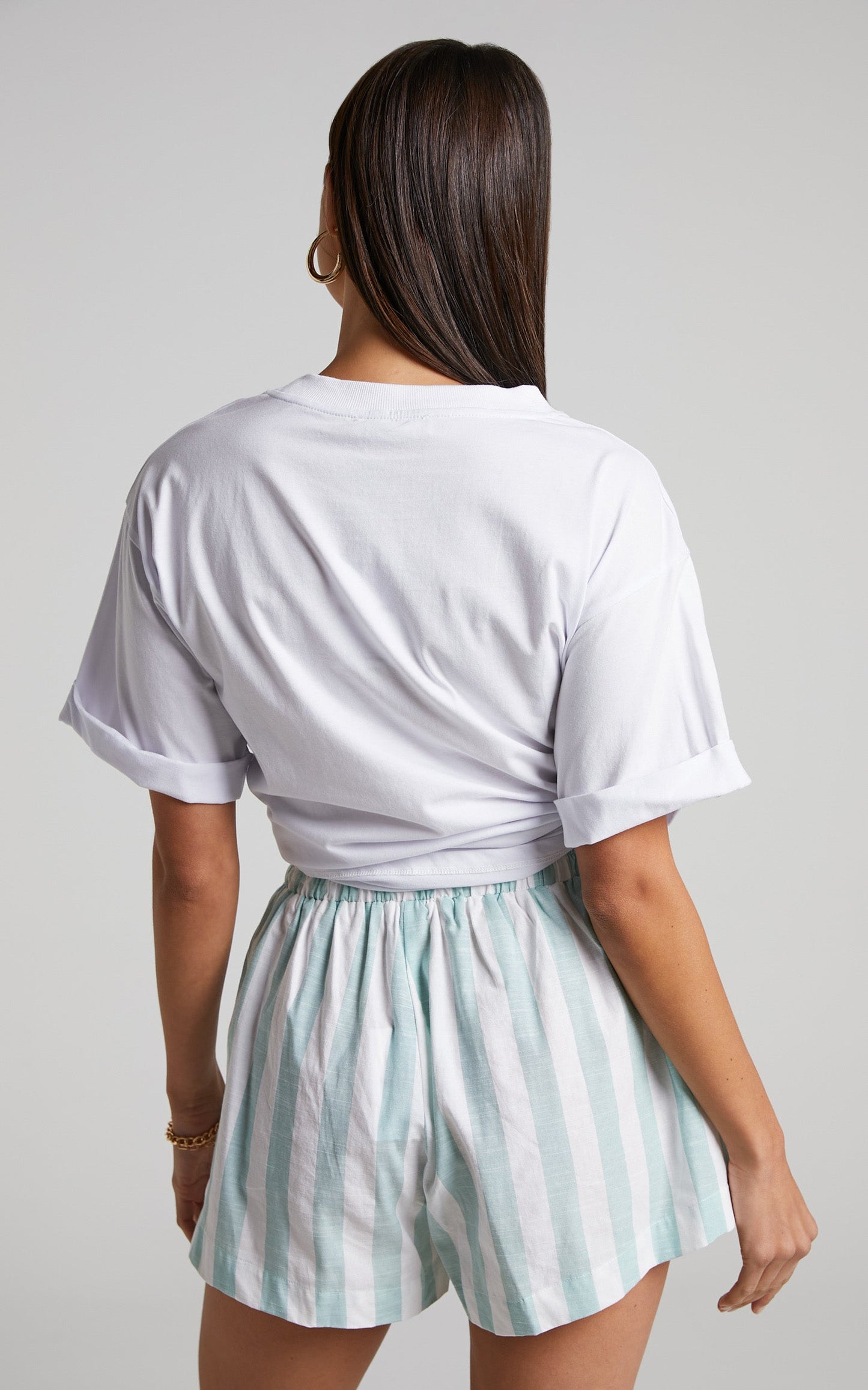 Sahle Shorts - High Waisted Striped Shorts in Mint