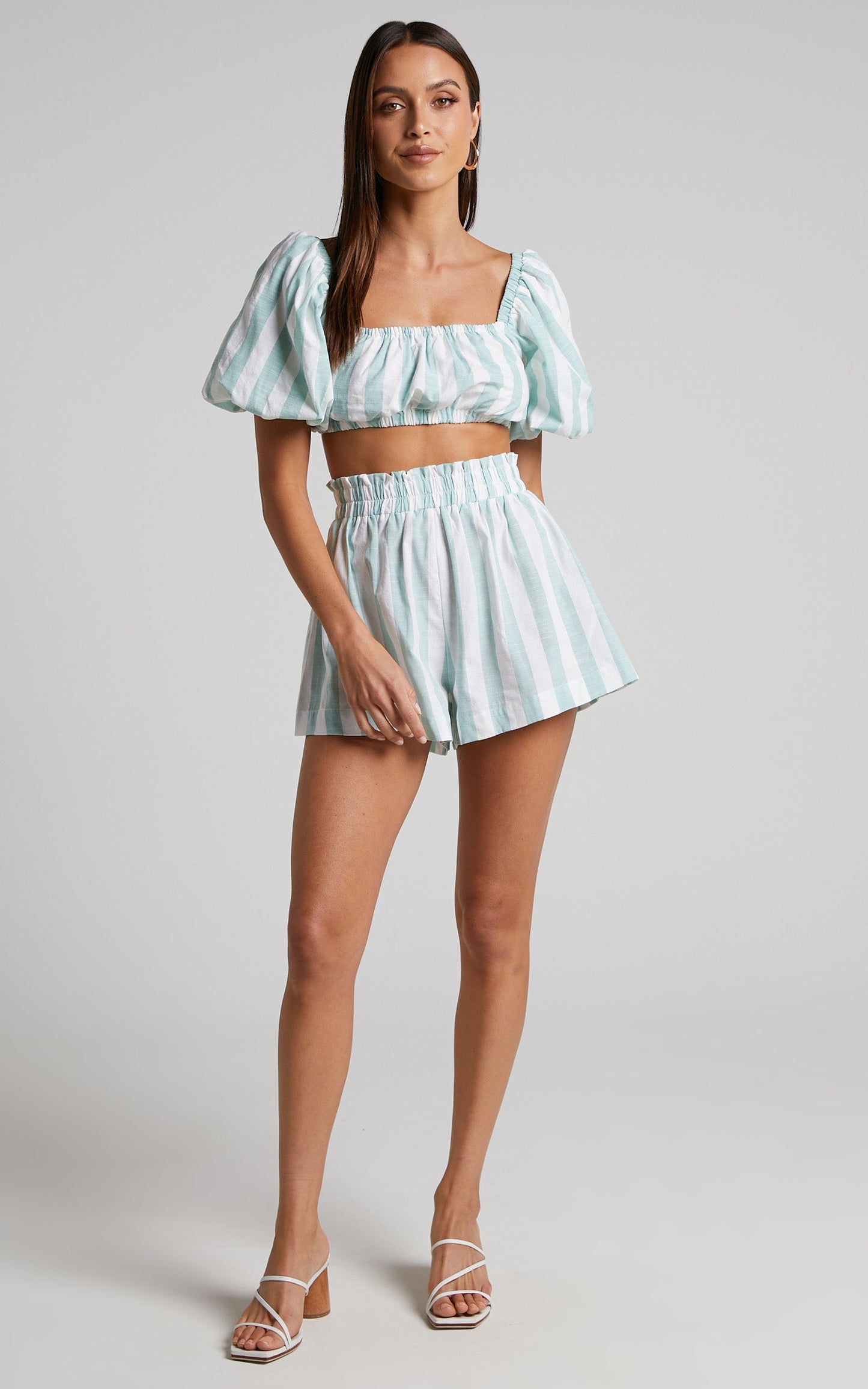 Sahle Shorts - High Waisted Striped Shorts in Mint