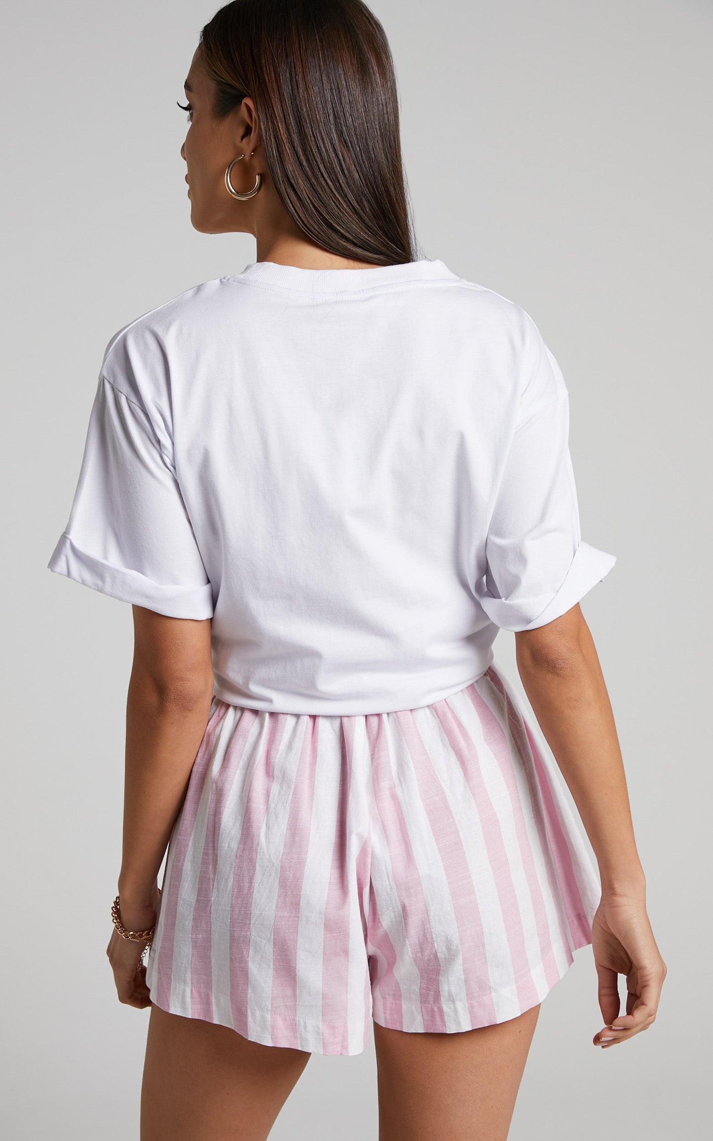 Sahle Shorts - High Waisted Striped Shorts in Pink