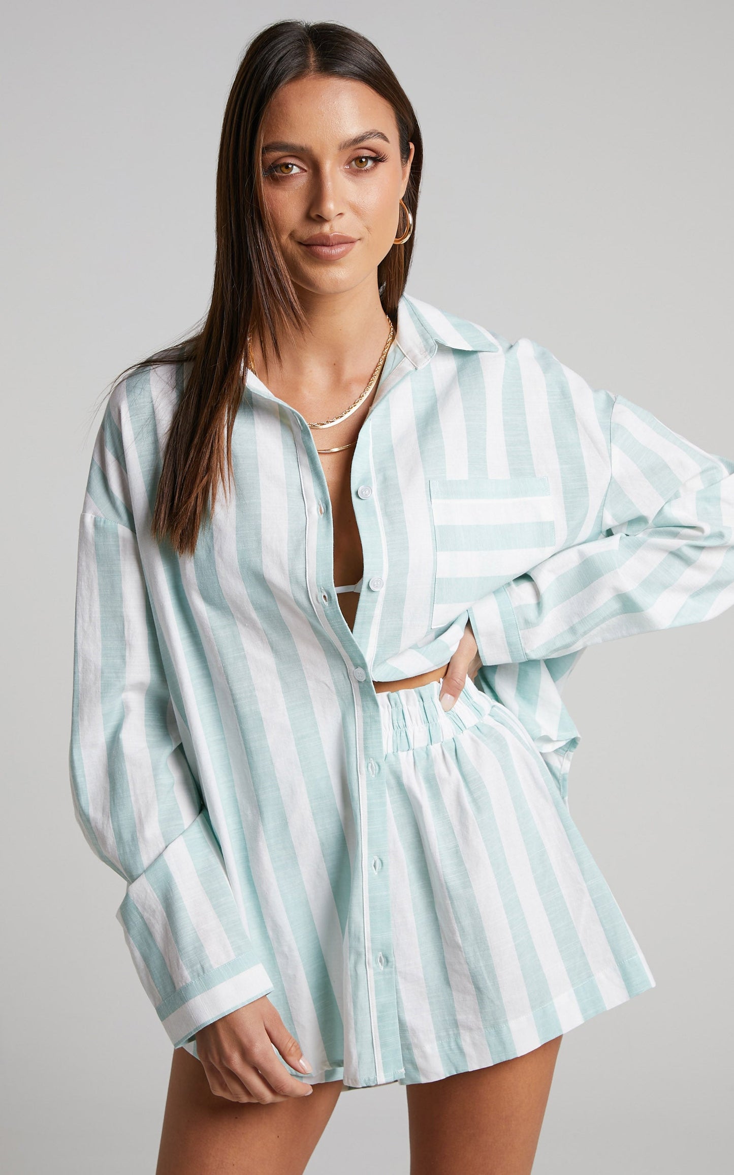 Sahle Shirt - Oversized Striped Shirt in Mint