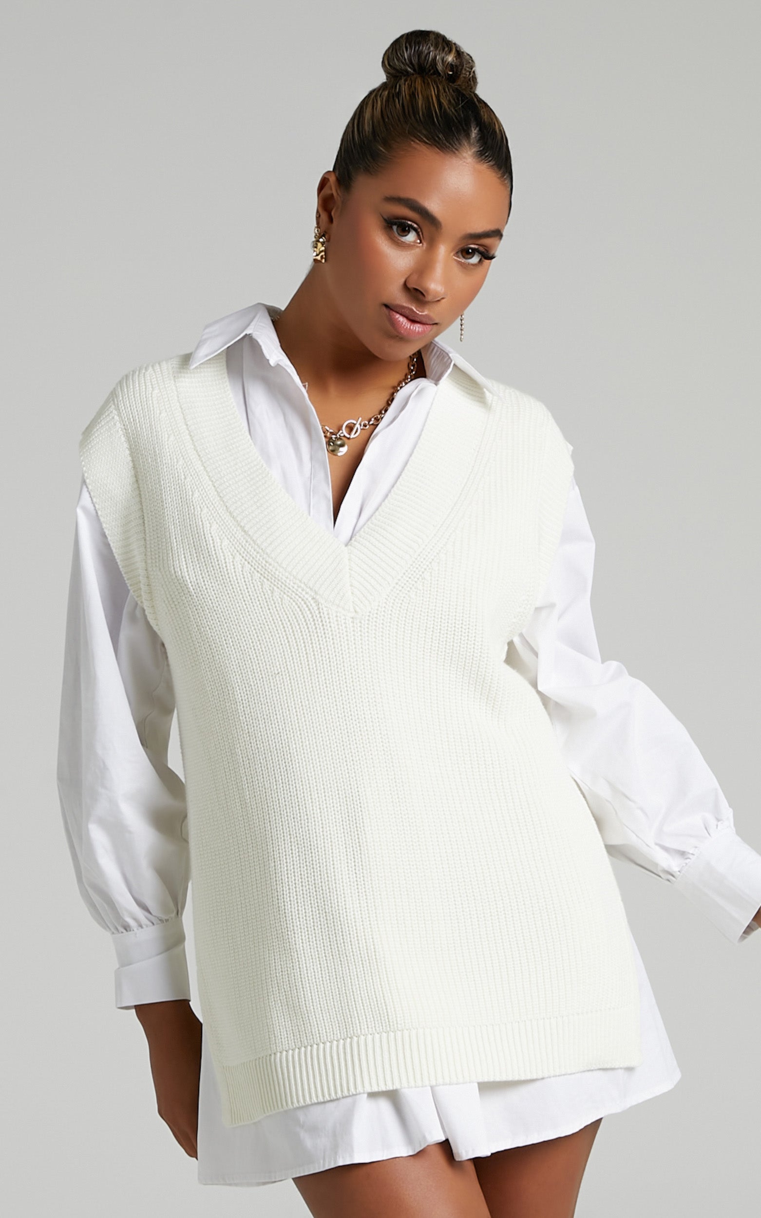 Saira Oversized Knit Vest in Cream