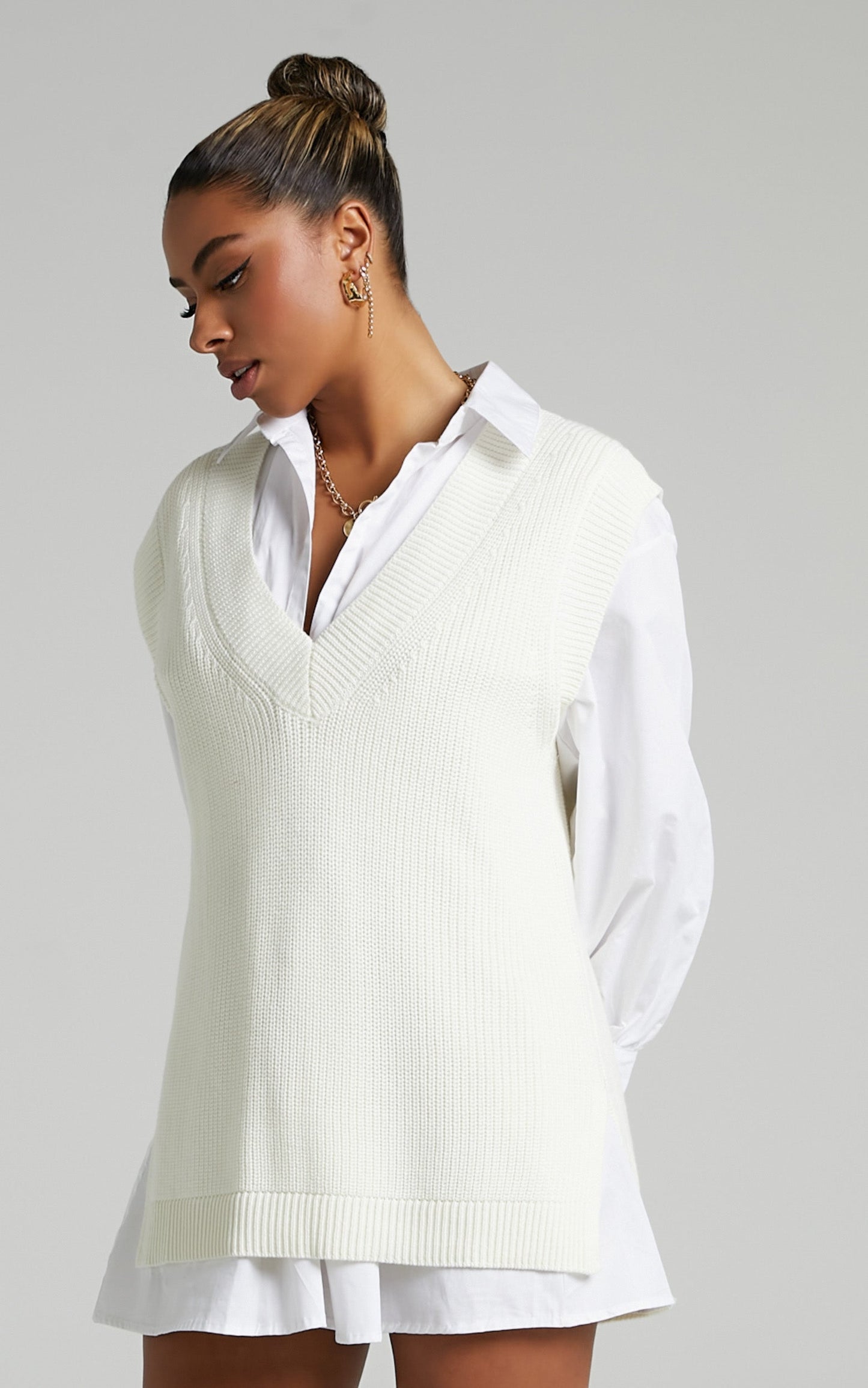 Saira Oversized Knit Vest in Cream