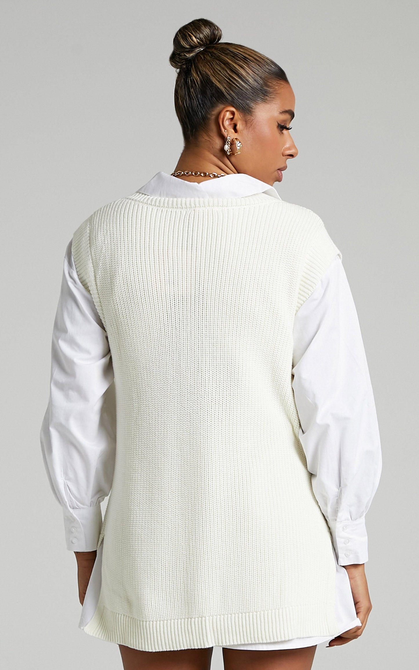 Saira Oversized Knit Vest in Cream