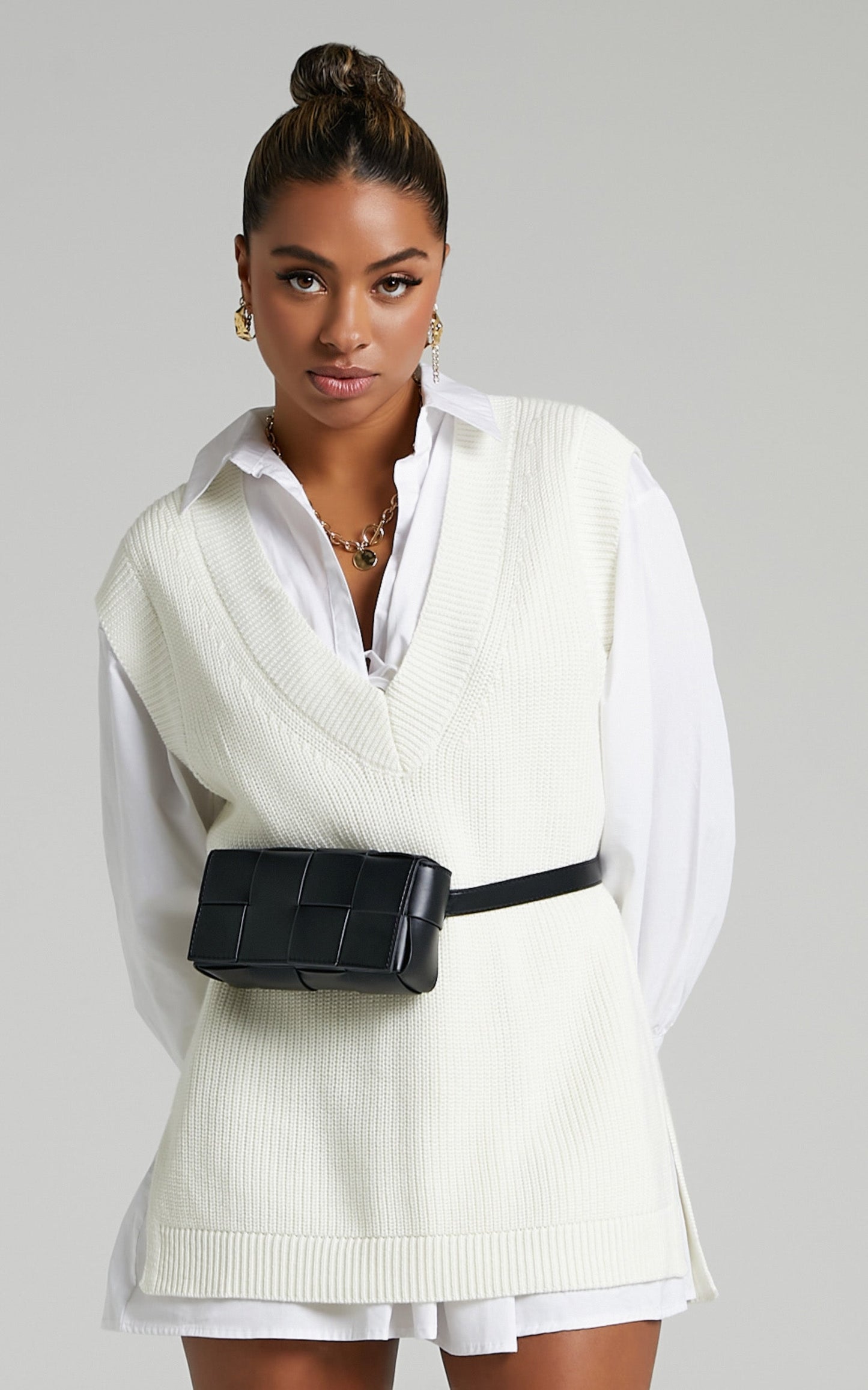 Saira Oversized Knit Vest in Cream