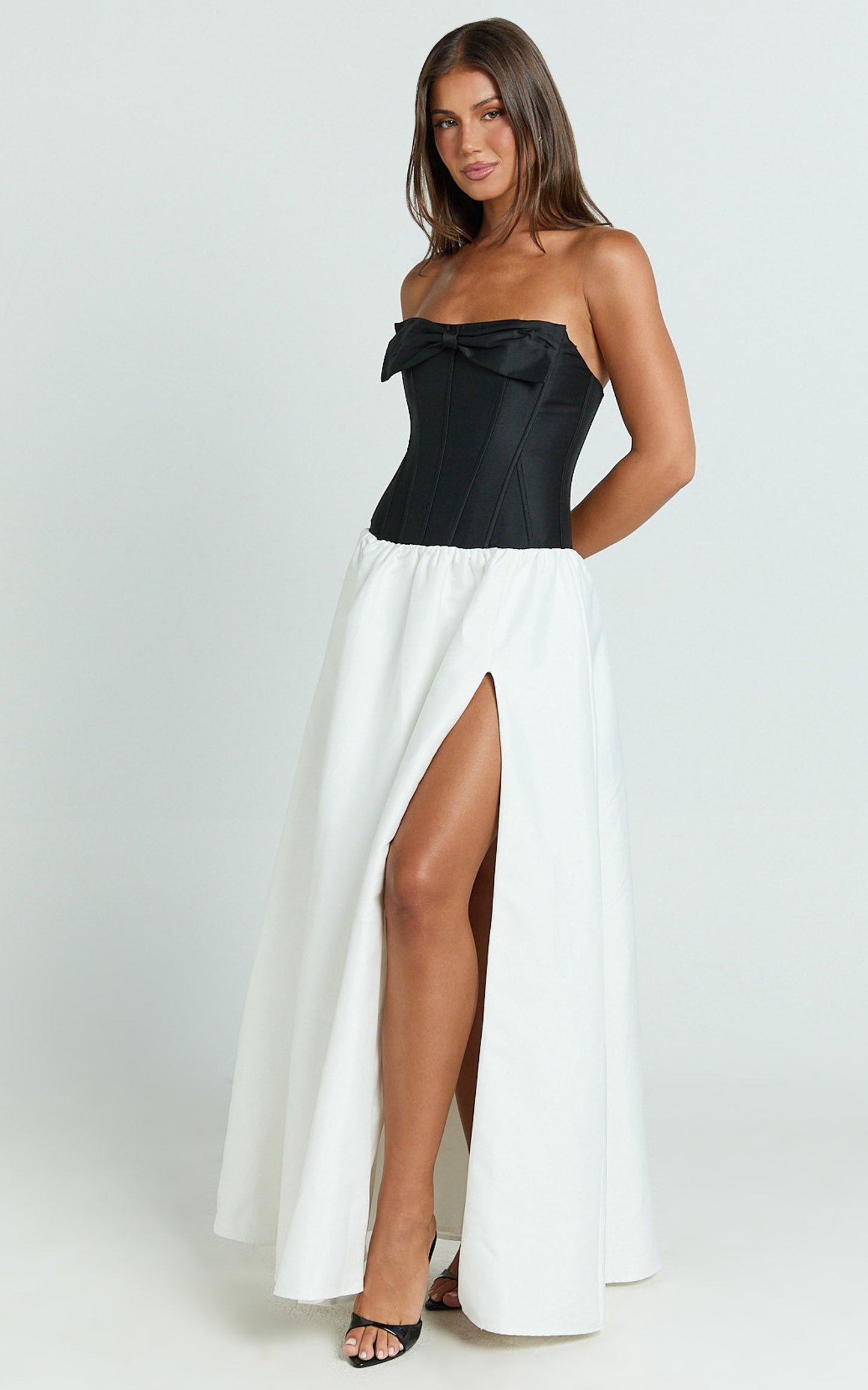 Santana Maxi Dress - Contrast Strapless Fit And Flare Dress in Black/White