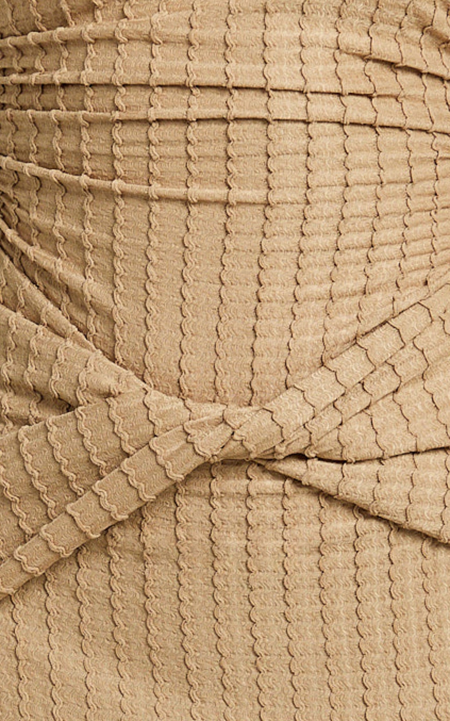 Santiago Maxi Dress - Textured Jersey Strapless Twist Waist Dress in Beige