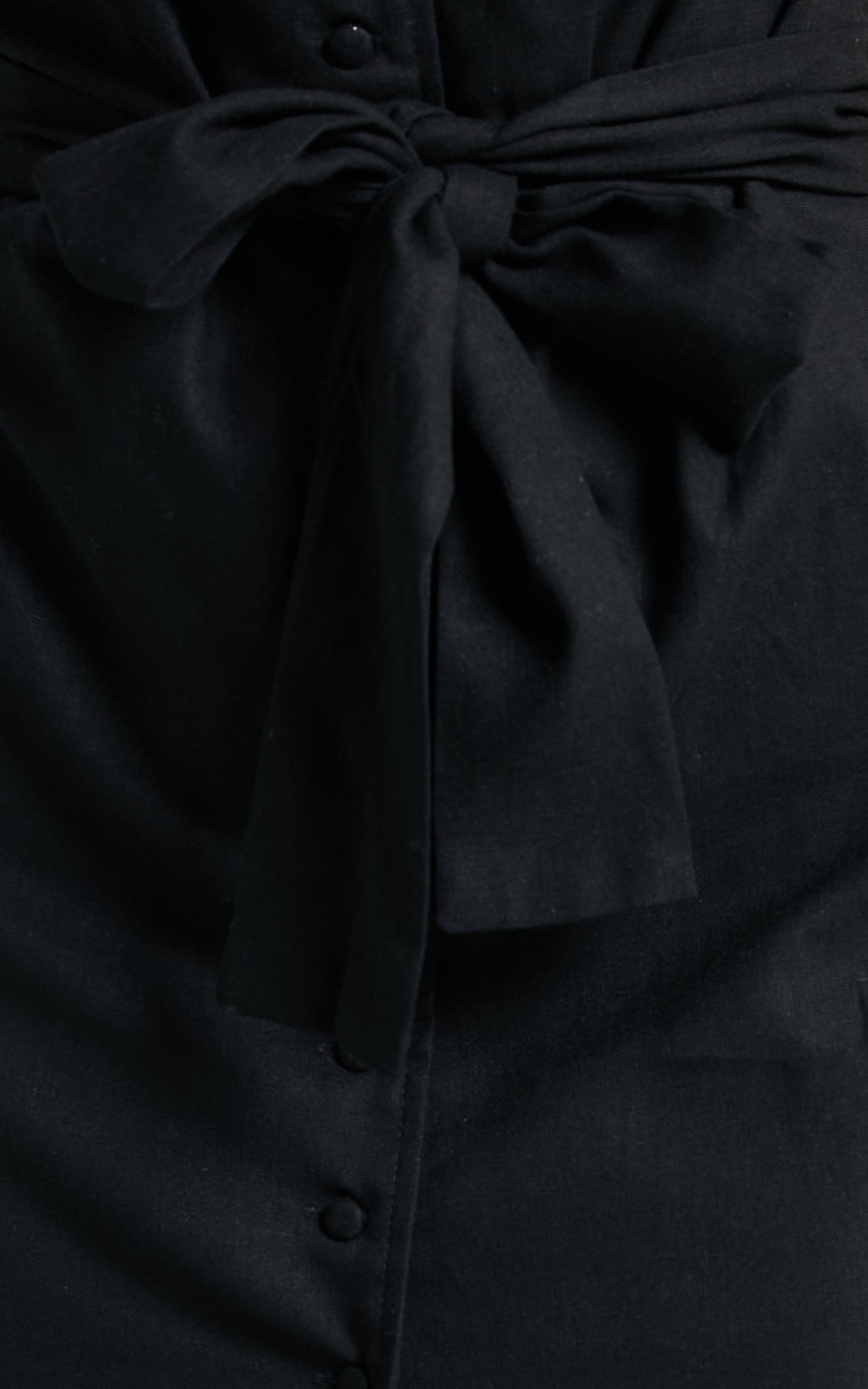 Saron Mini Dress - Linen Look Button Front Belt Dress in Black