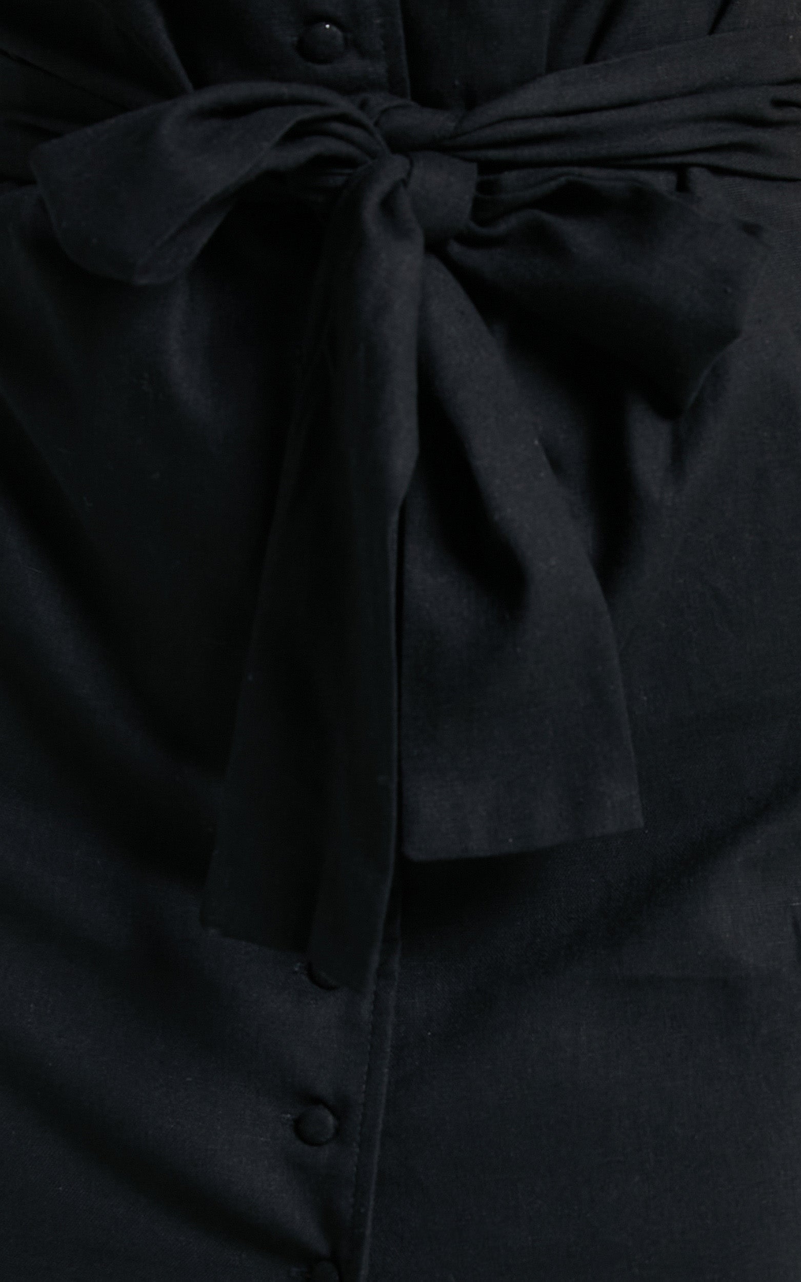 Saron Mini Dress - Linen Look Button Front Belt Dress in Black