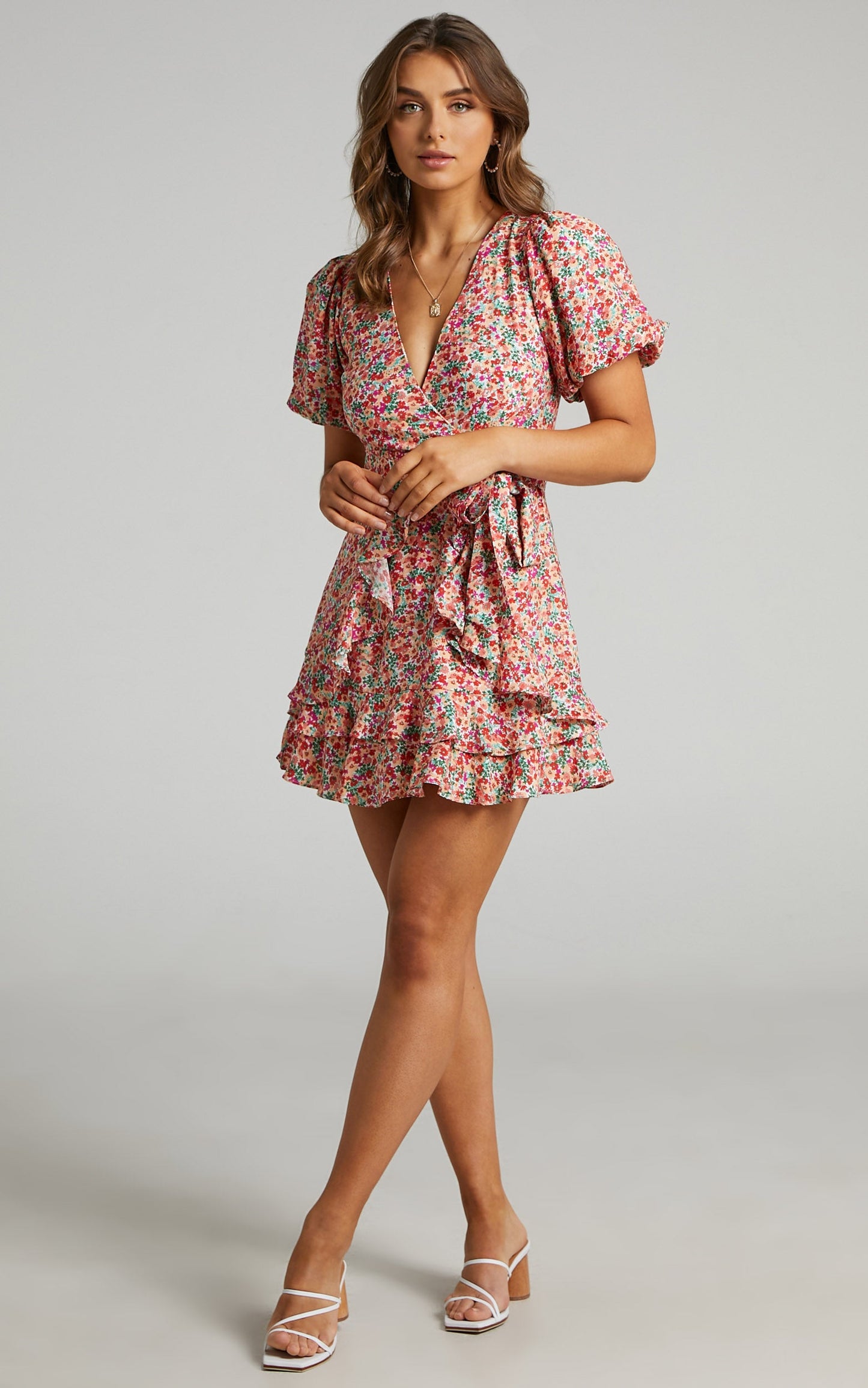 Scarlette Frill Hem Mini Dress in White Floral
